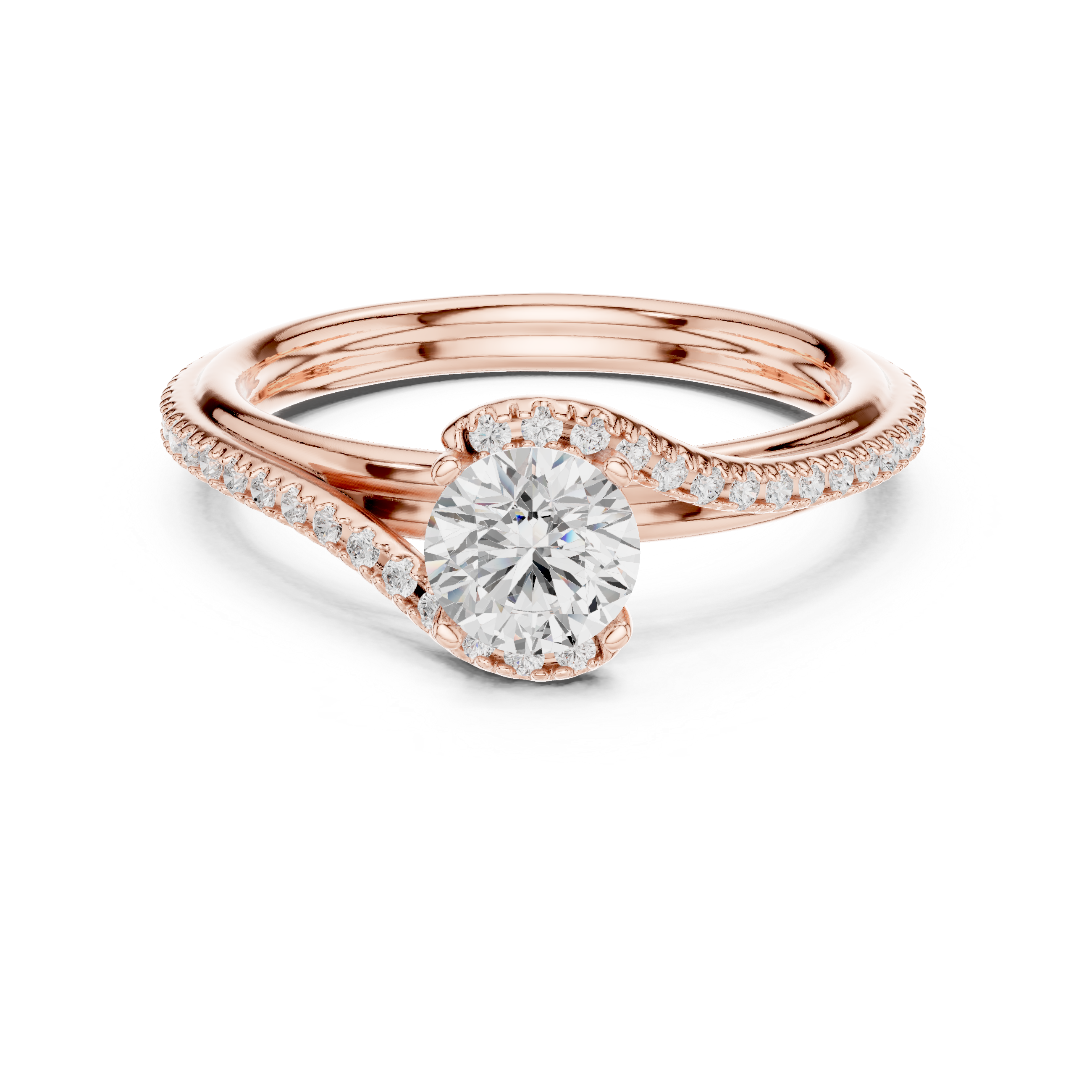 Elegant Criss Cross Diamond Ring | Round Cut Rose Gold Engagement Ring