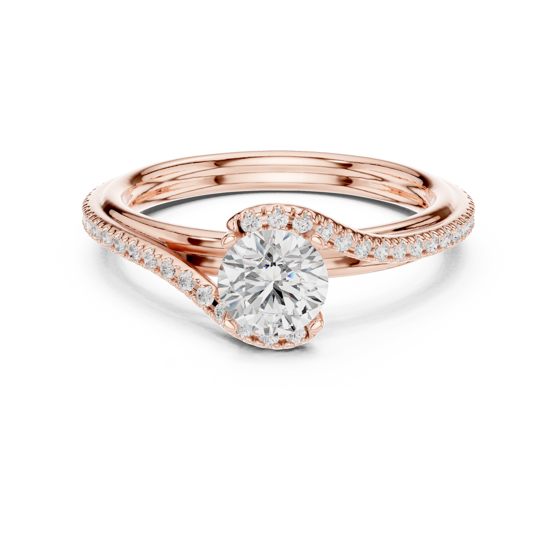 Elegant Criss Cross Diamond Ring | Round Cut Rose Gold Engagement Ring