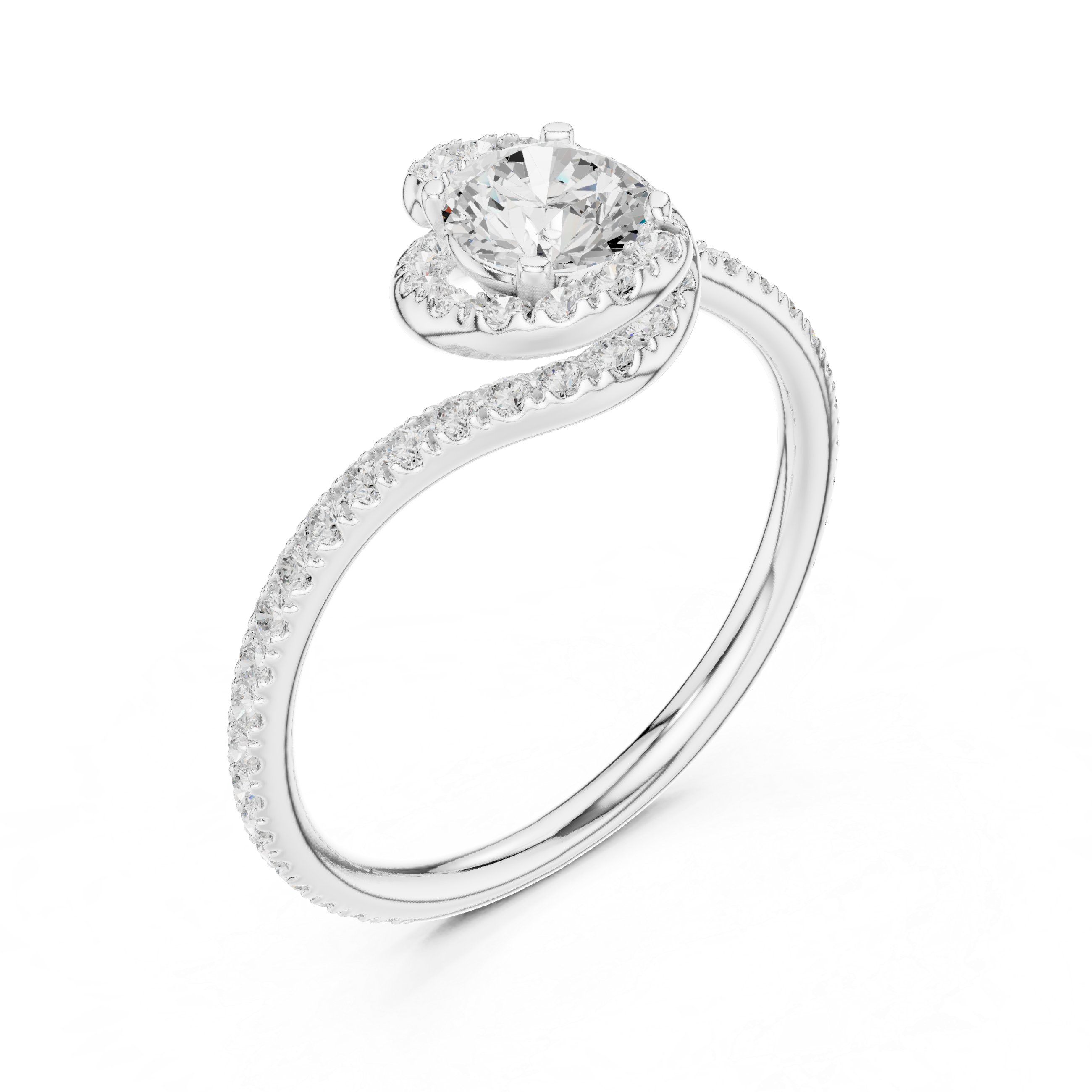 Unique Twist Shank Halo Engagement Ring | Round Diamond Pavé Ring