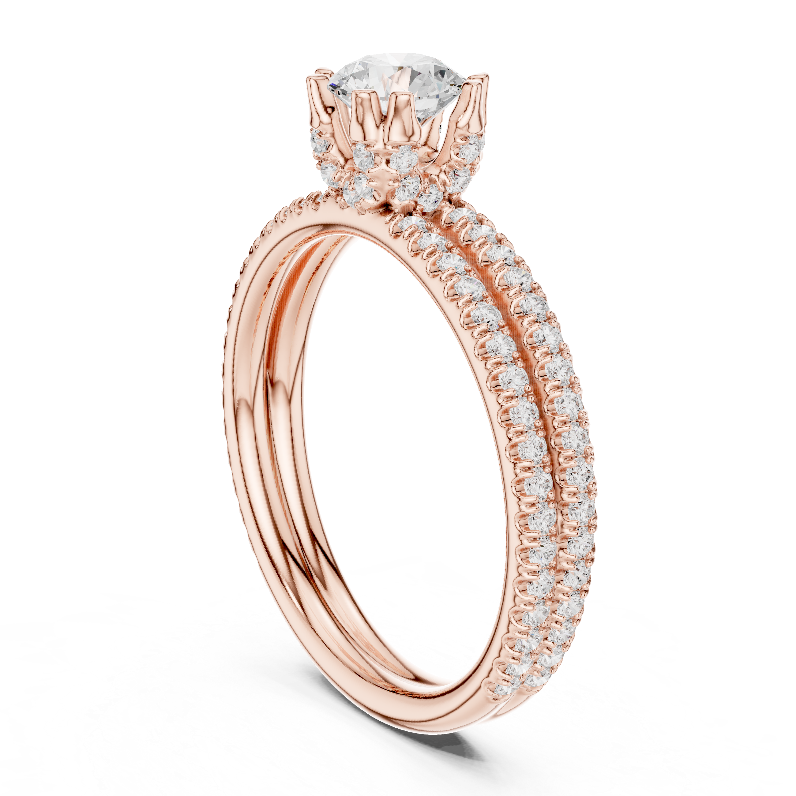 Round Cut Diamond Engagement Ring | Dainty Pavé Bridal Ring