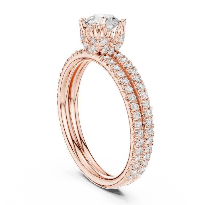 Round Cut Diamond Engagement Ring | Dainty Pavé Bridal Ring