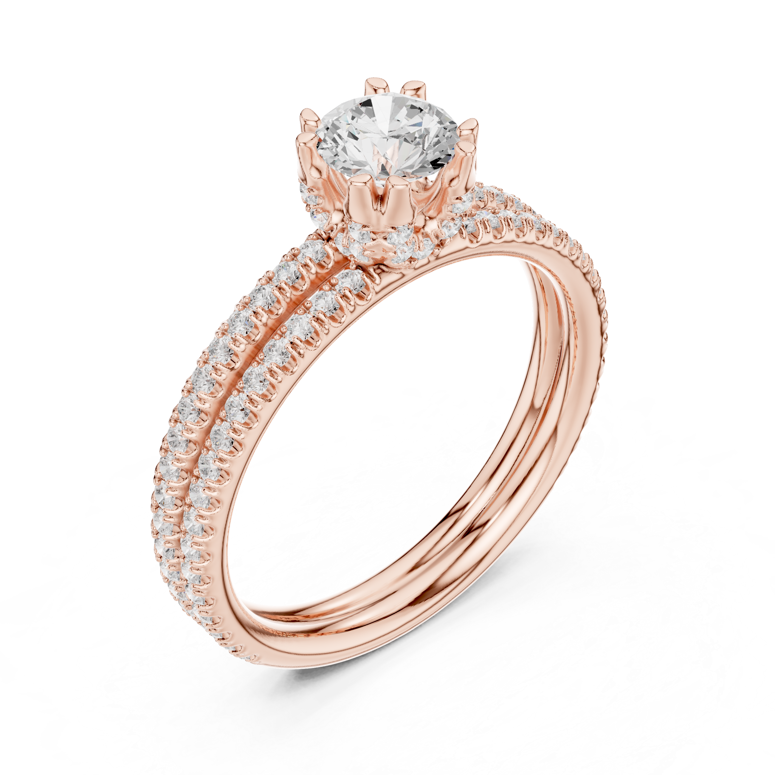 Round Cut Diamond Engagement Ring | Dainty Pavé Bridal Ring
