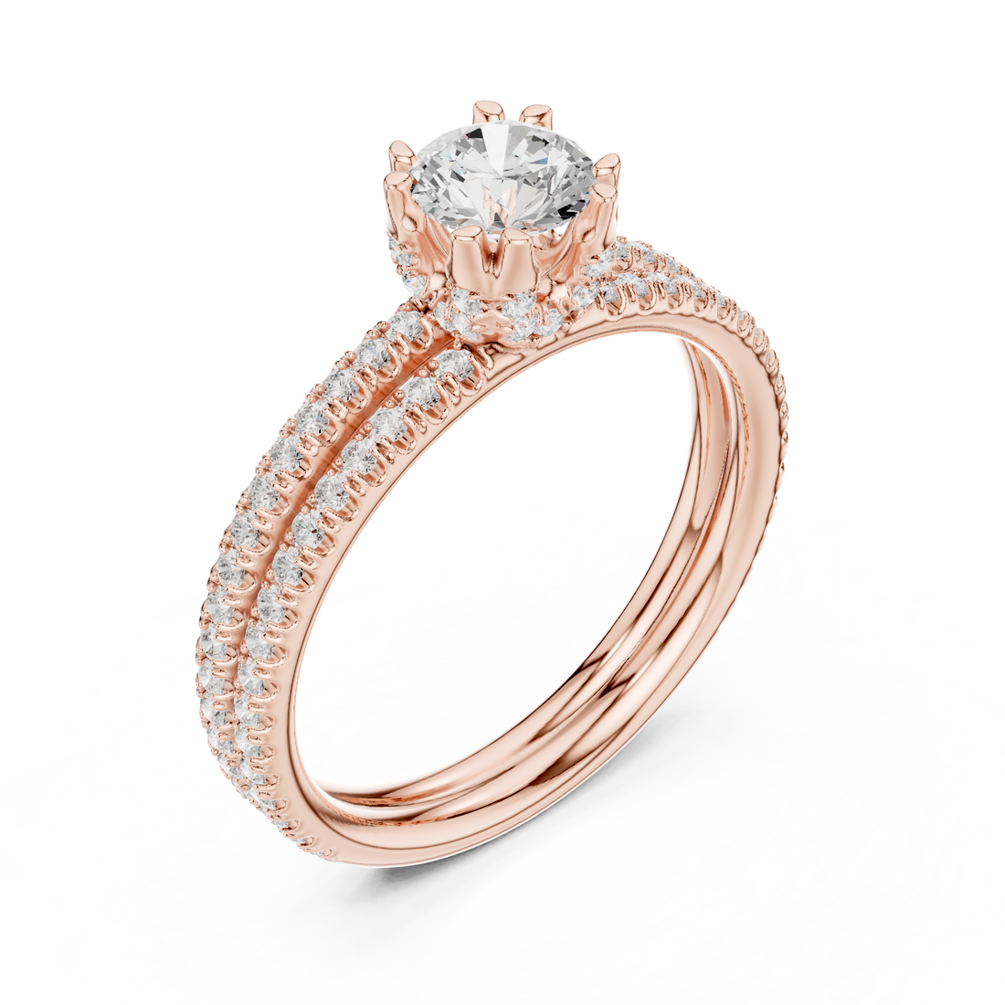 Round Cut Diamond Engagement Ring | Dainty Pavé Bridal Ring