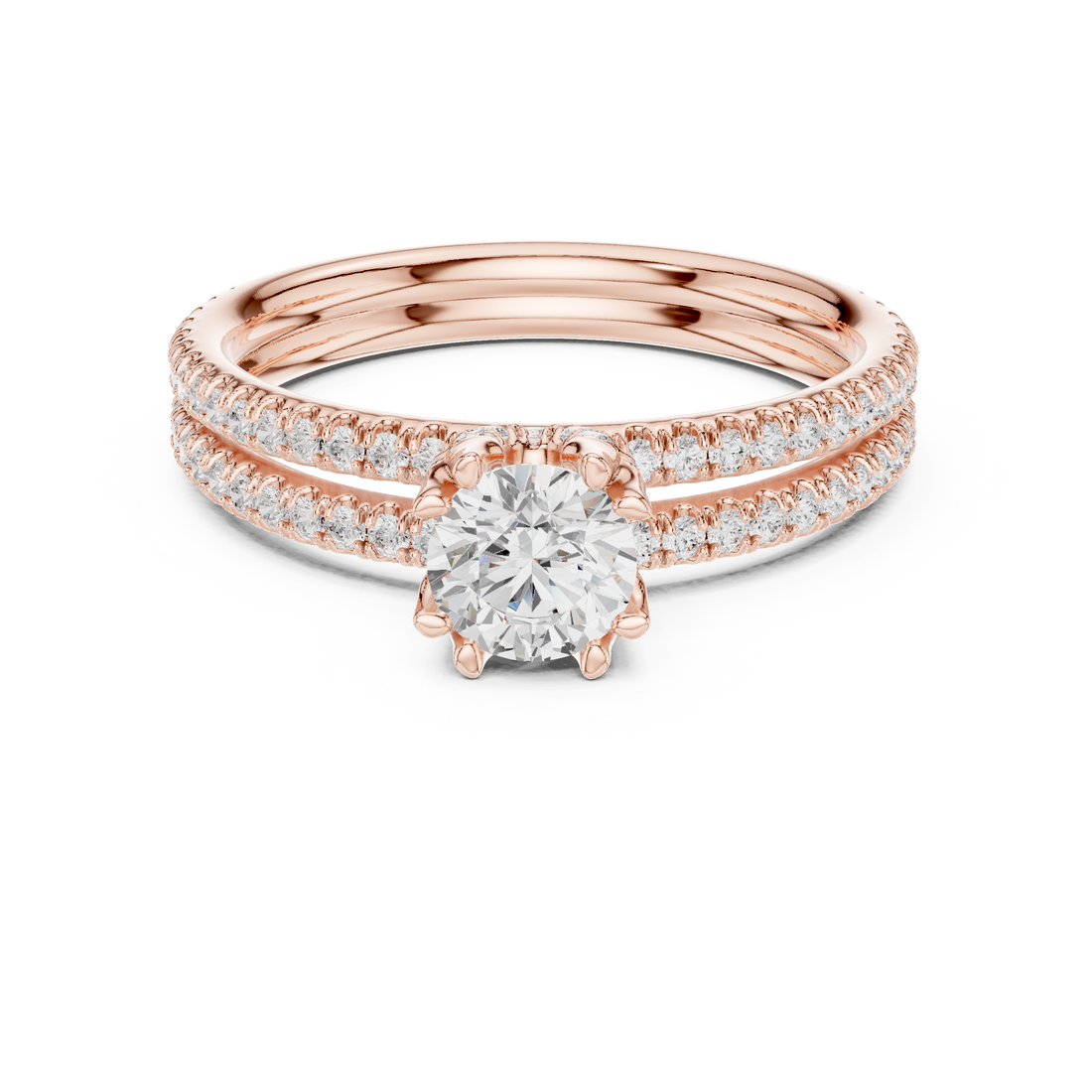 Round Cut Diamond Engagement Ring | Dainty Pavé Bridal Ring