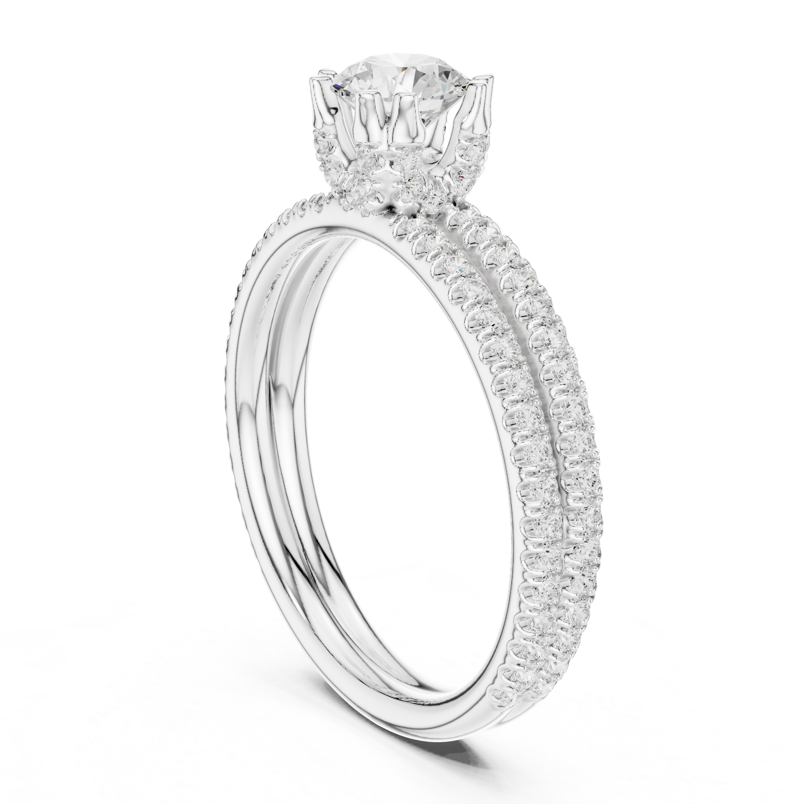 Round Cut Diamond Engagement Ring | Dainty Pavé Bridal Ring