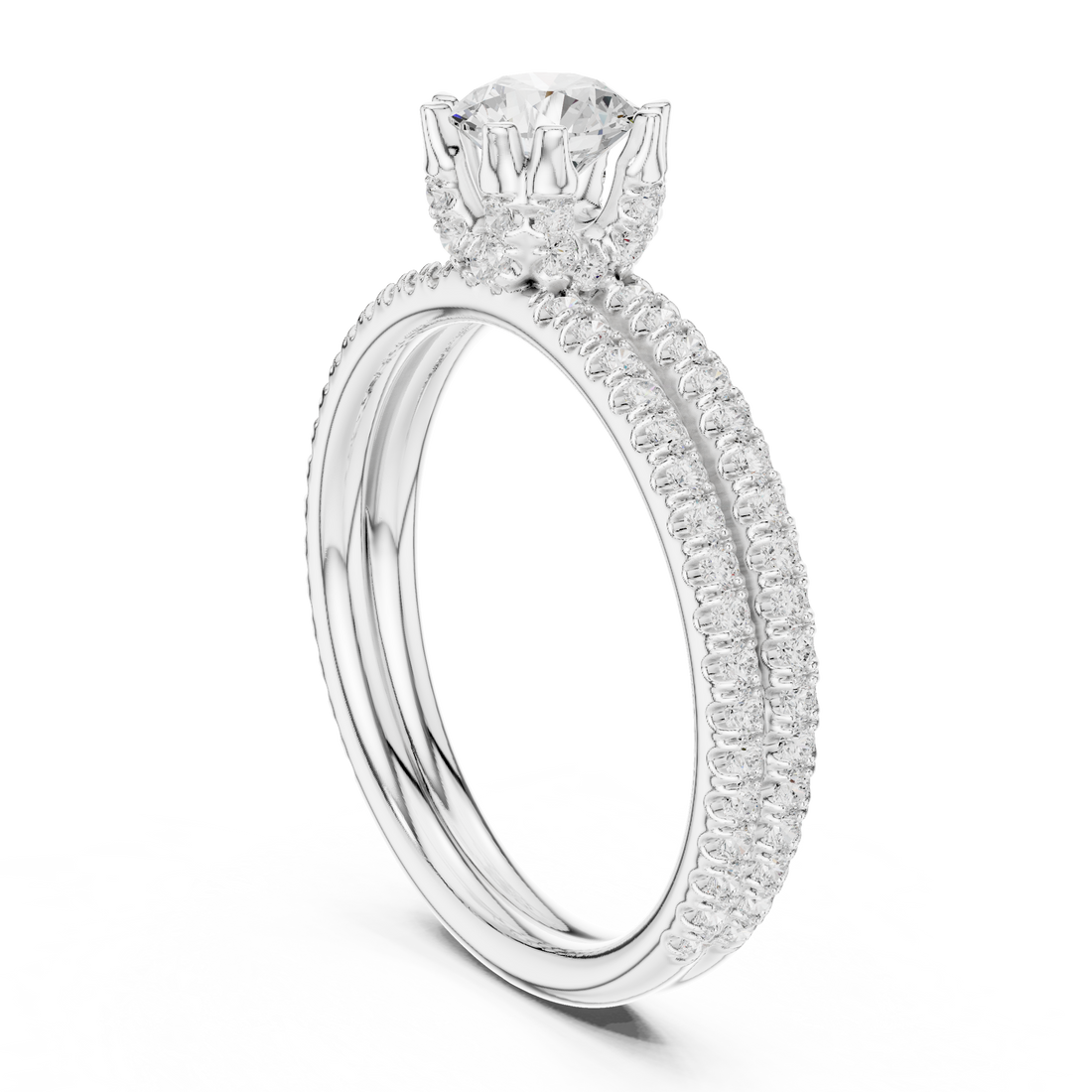 Round Cut Diamond Engagement Ring | Dainty Pavé Bridal Ring