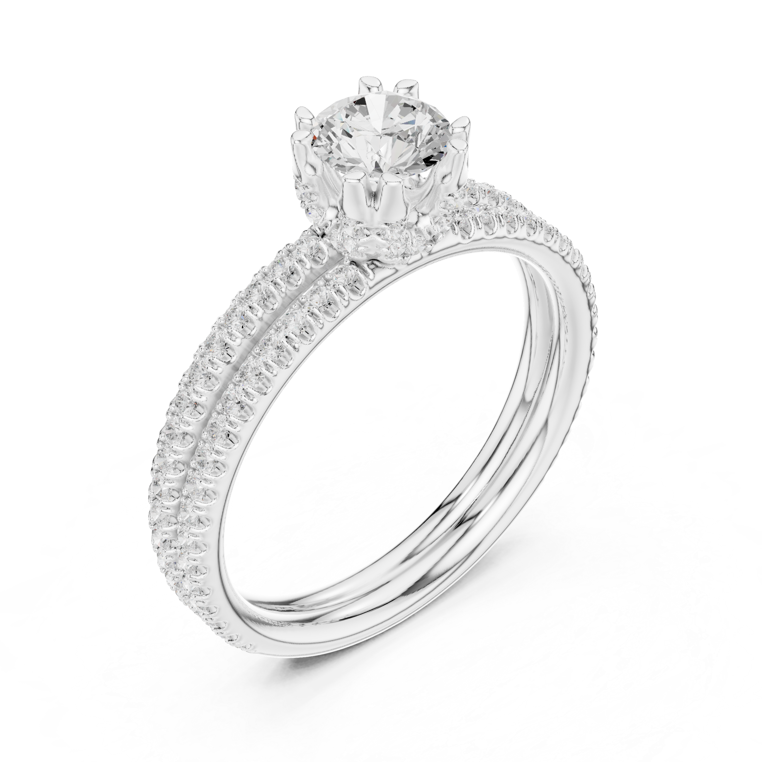 Round Cut Diamond Engagement Ring | Dainty Pavé Bridal Ring