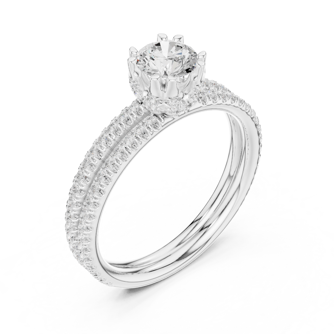 Round Cut Diamond Engagement Ring | Dainty Pavé Bridal Ring