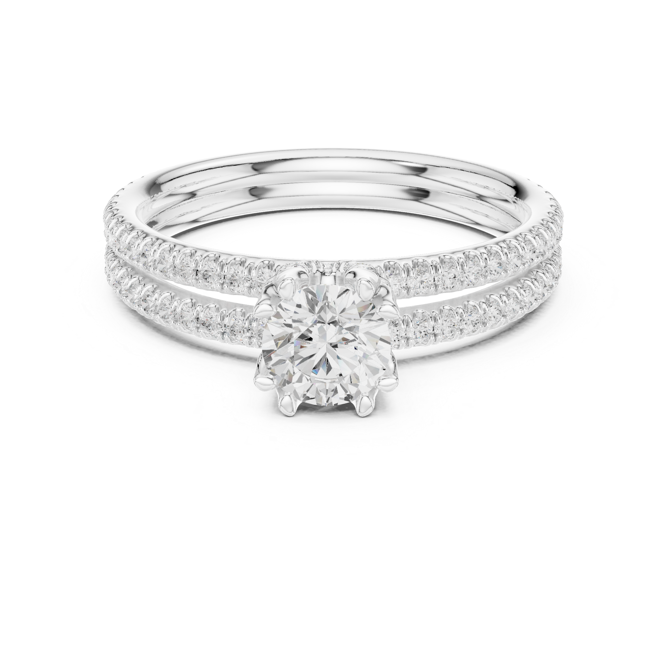 Round Cut Diamond Engagement Ring | Dainty Pavé Bridal Ring