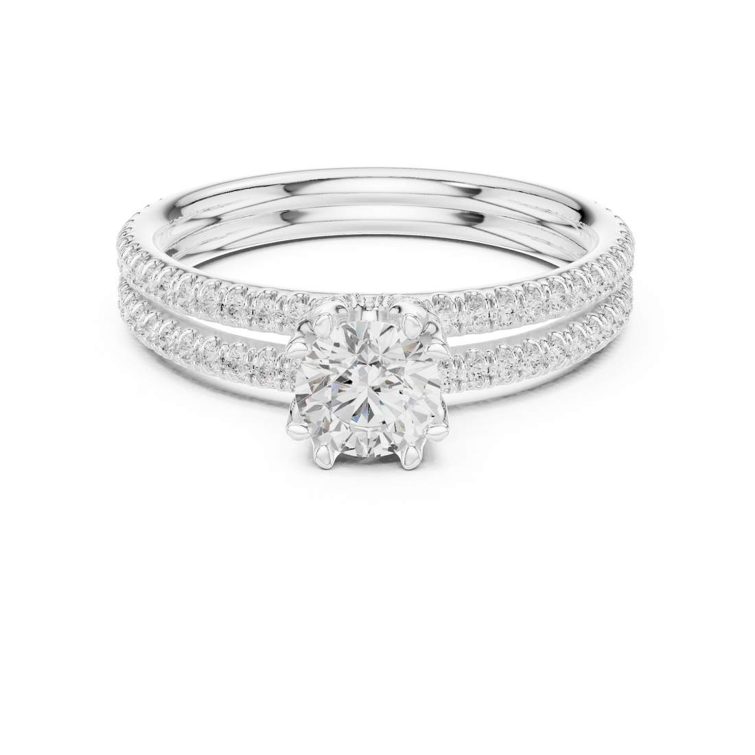 Round Cut Diamond Engagement Ring | Dainty Pavé Bridal Ring
