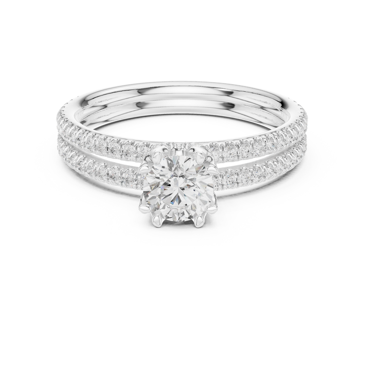 Round Cut Diamond Engagement Ring | Dainty Pavé Bridal Ring
