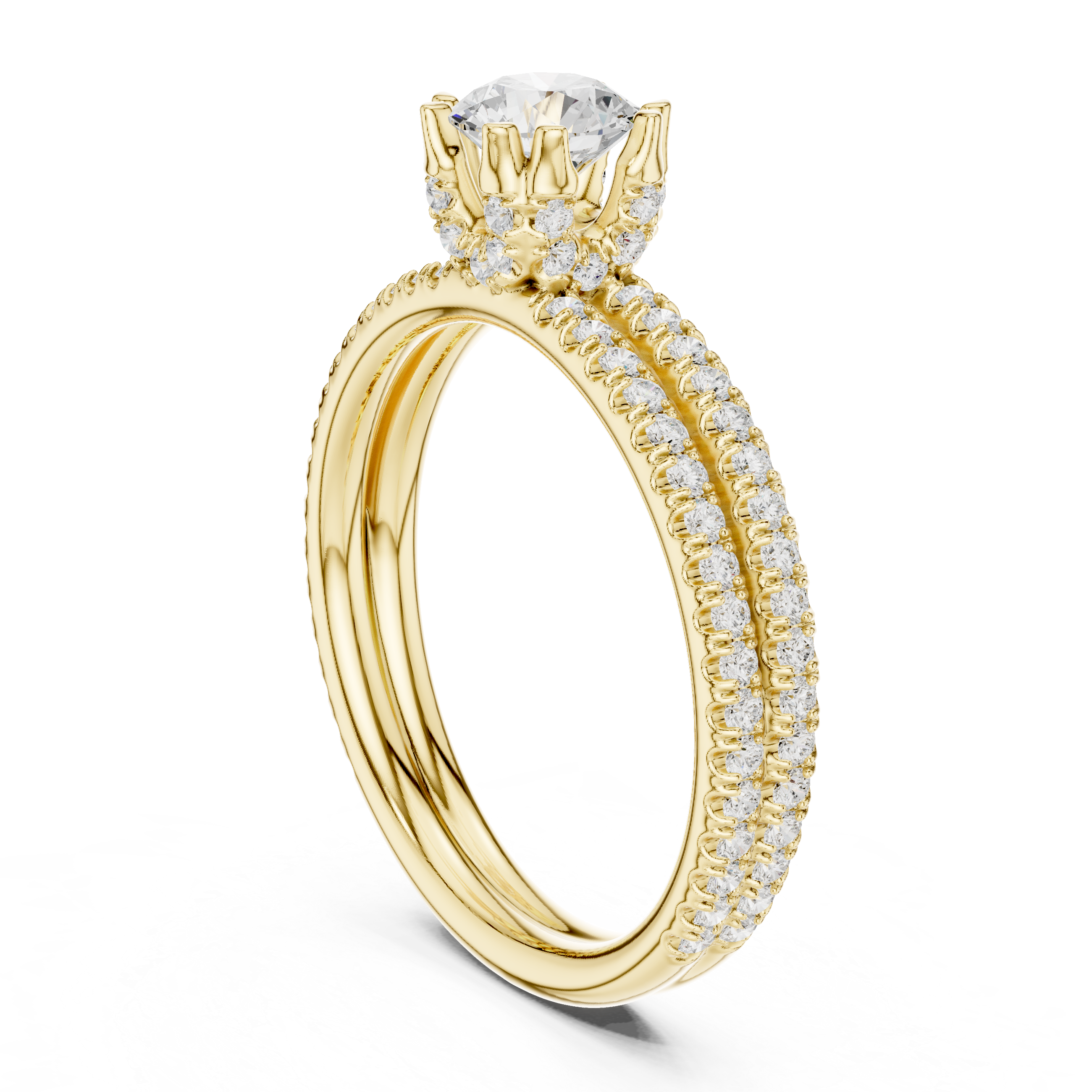 Round Cut Diamond Engagement Ring | Dainty Pavé Bridal Ring