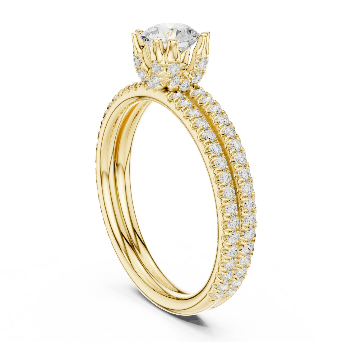 Round Cut Diamond Engagement Ring | Dainty Pavé Bridal Ring