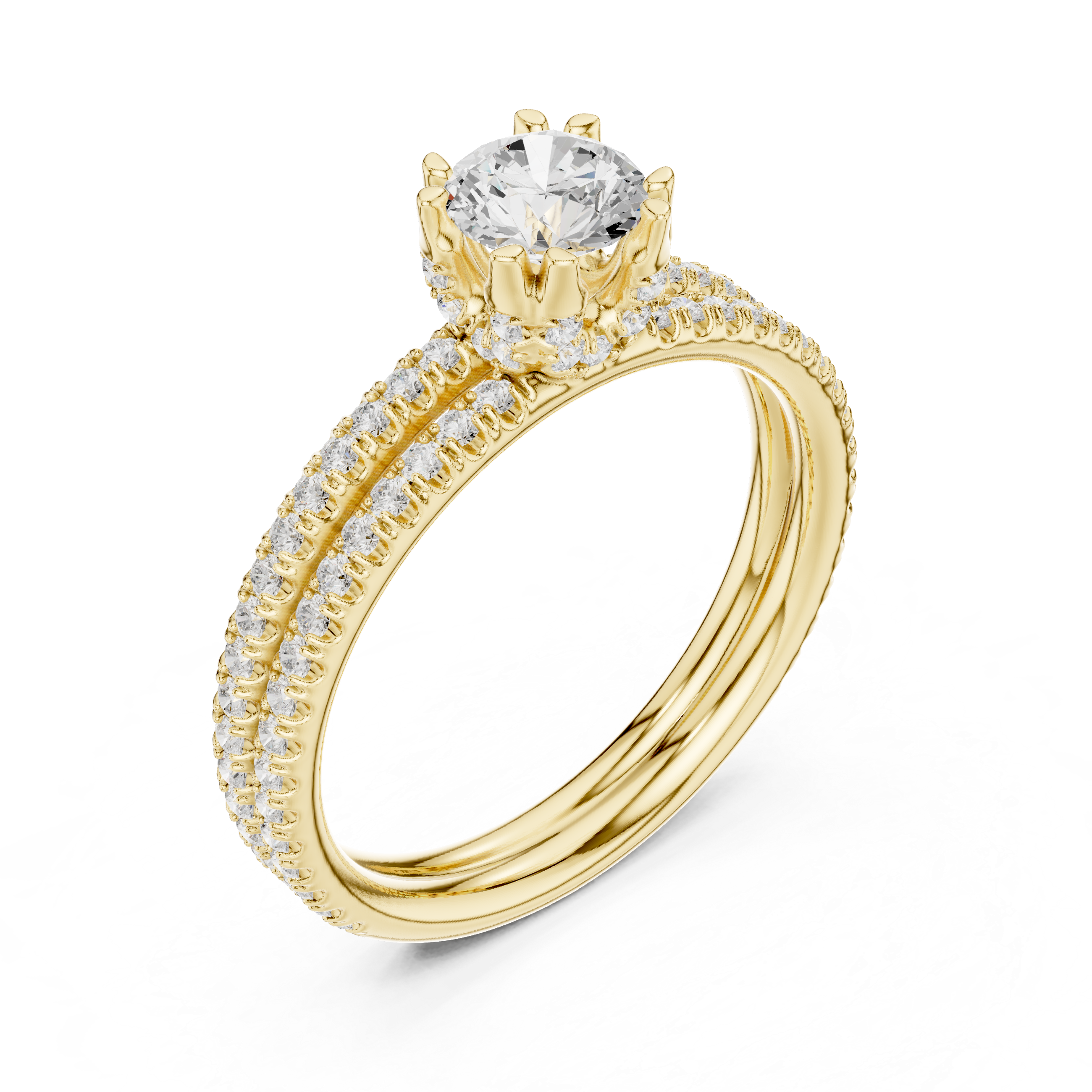 Round Cut Diamond Engagement Ring | Dainty Pavé Bridal Ring