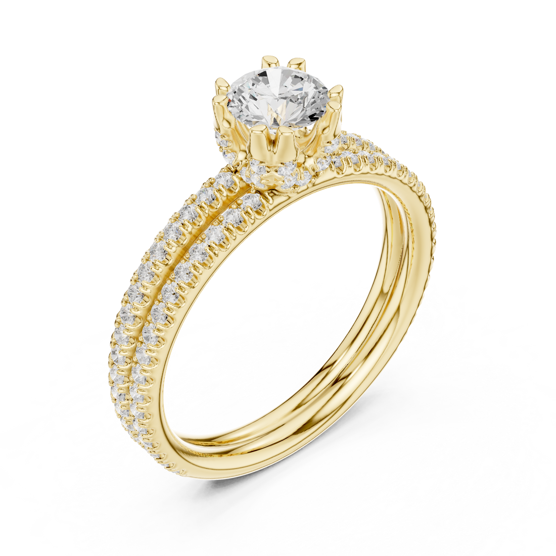 Round Cut Diamond Engagement Ring | Dainty Pavé Bridal Ring