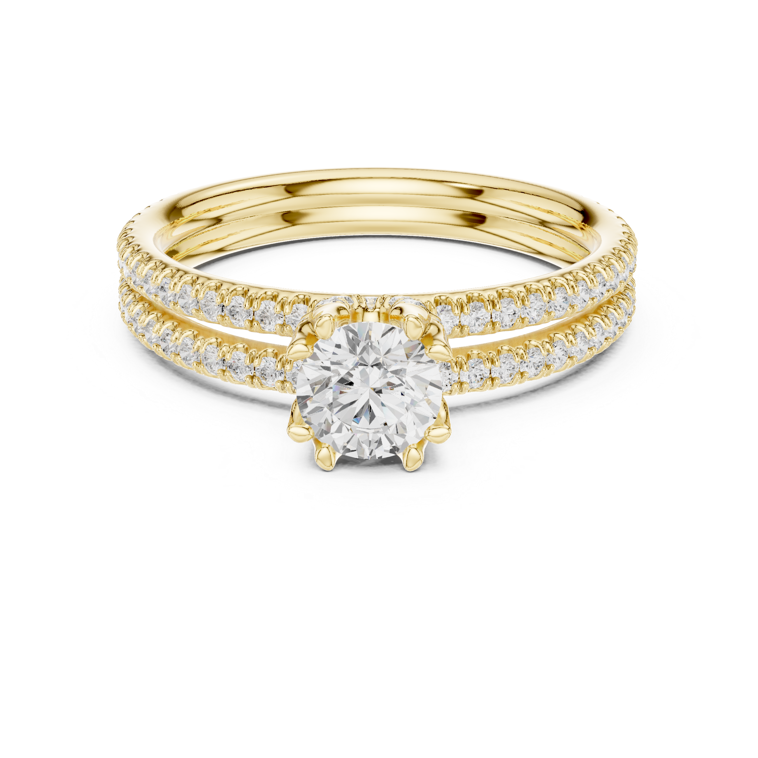 Round Cut Diamond Engagement Ring | Dainty Pavé Bridal Ring