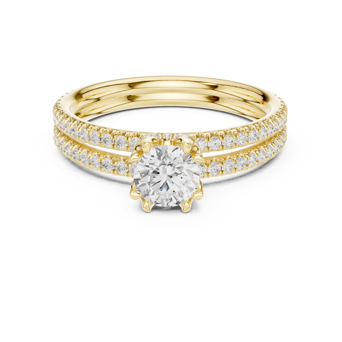 Round Cut Diamond Engagement Ring | Dainty Pavé Bridal Ring