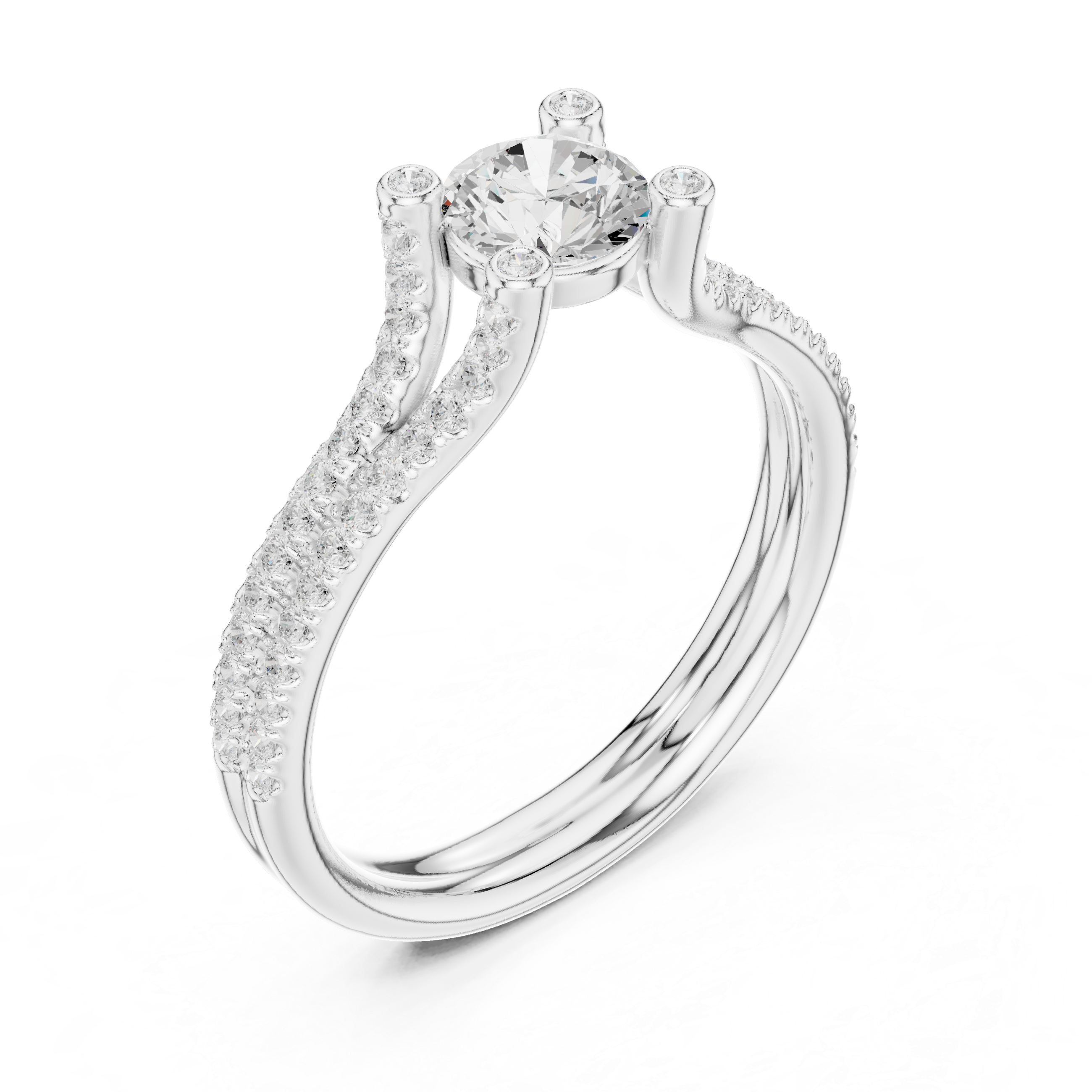 Timeless White Gold Engagement Ring with Artistic Prong Work