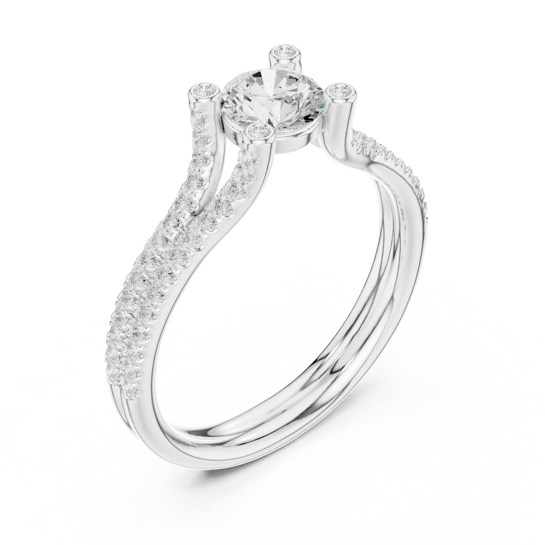 Timeless White Gold Engagement Ring with Artistic Prong Work