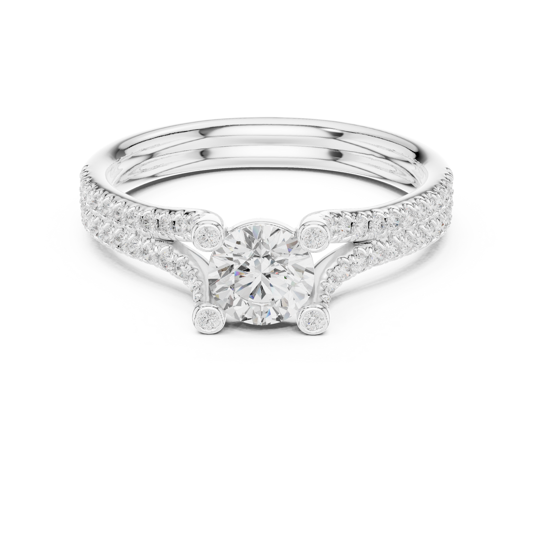 Timeless White Gold Engagement Ring with Artistic Prong Work