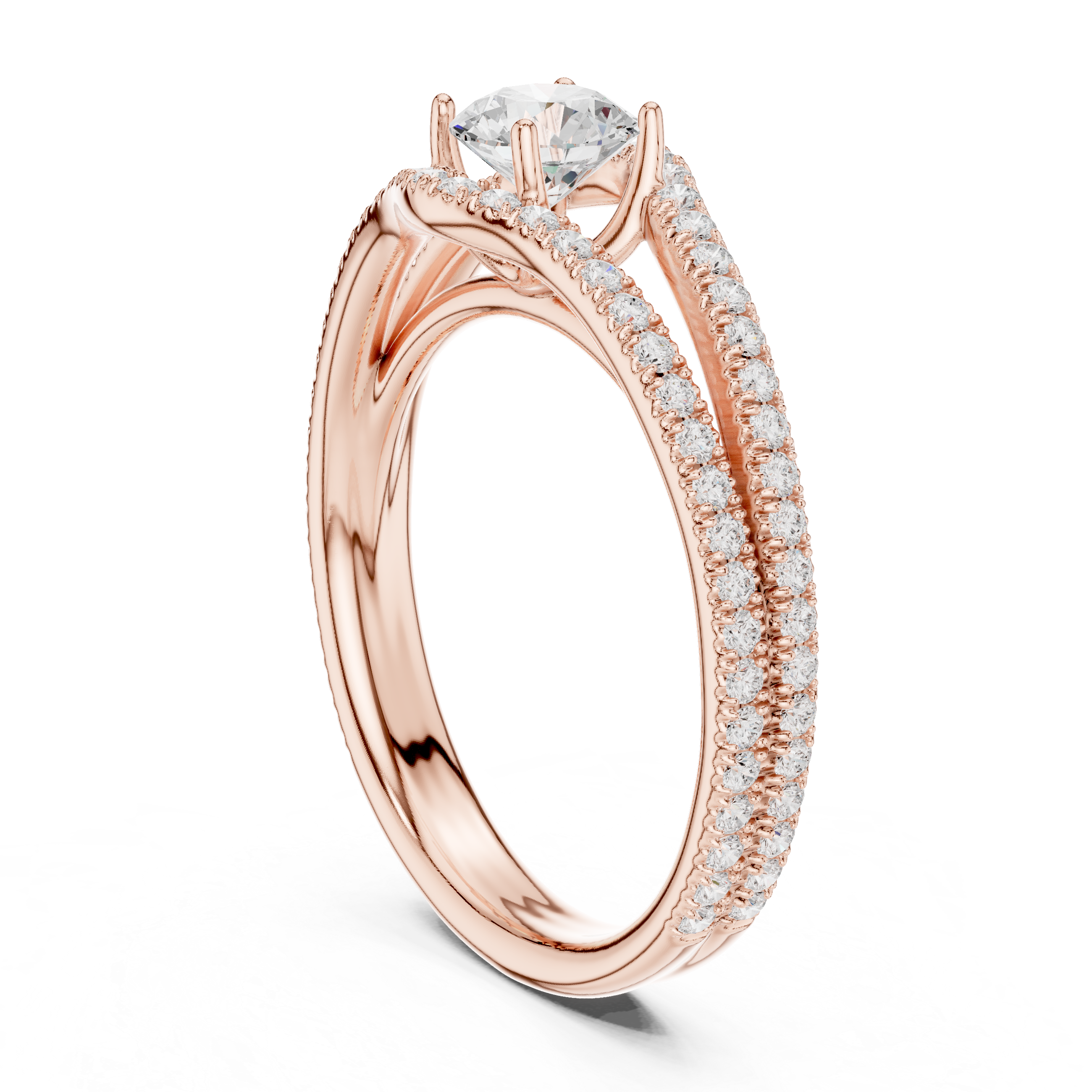Royal Style Diamond Engagement Ring With Double Curve Band