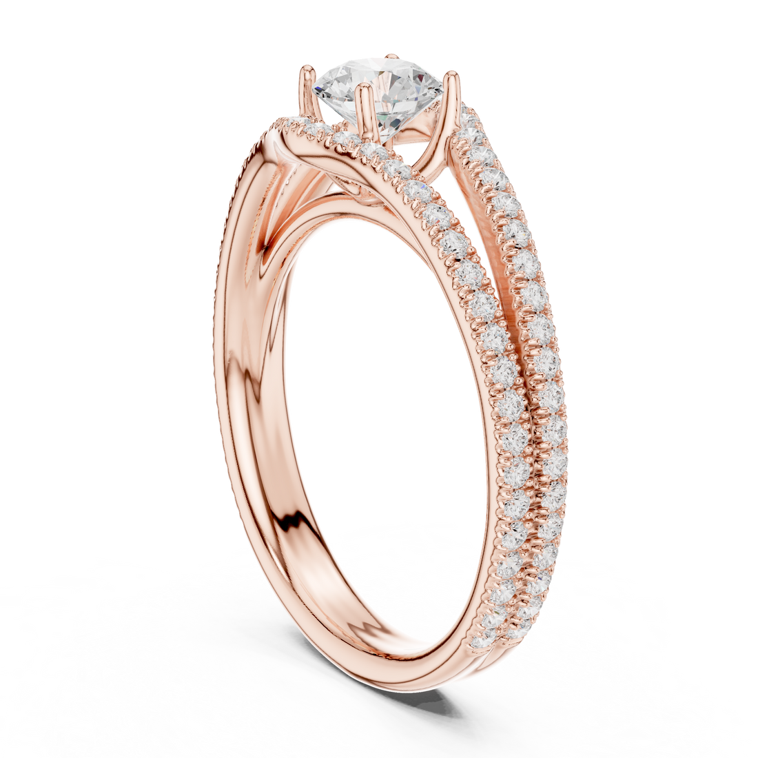 Royal Style Diamond Engagement Ring With Double Curve Band