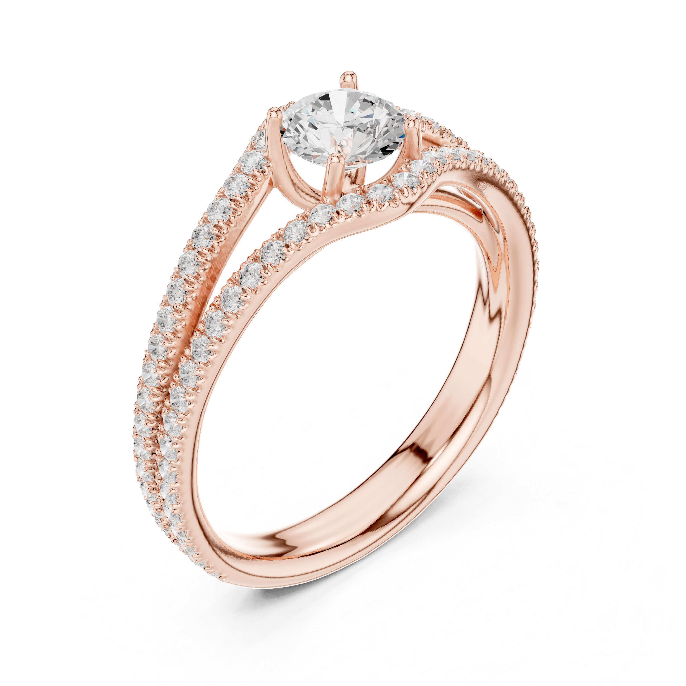 Royal Style Diamond Engagement Ring With Double Curve Band