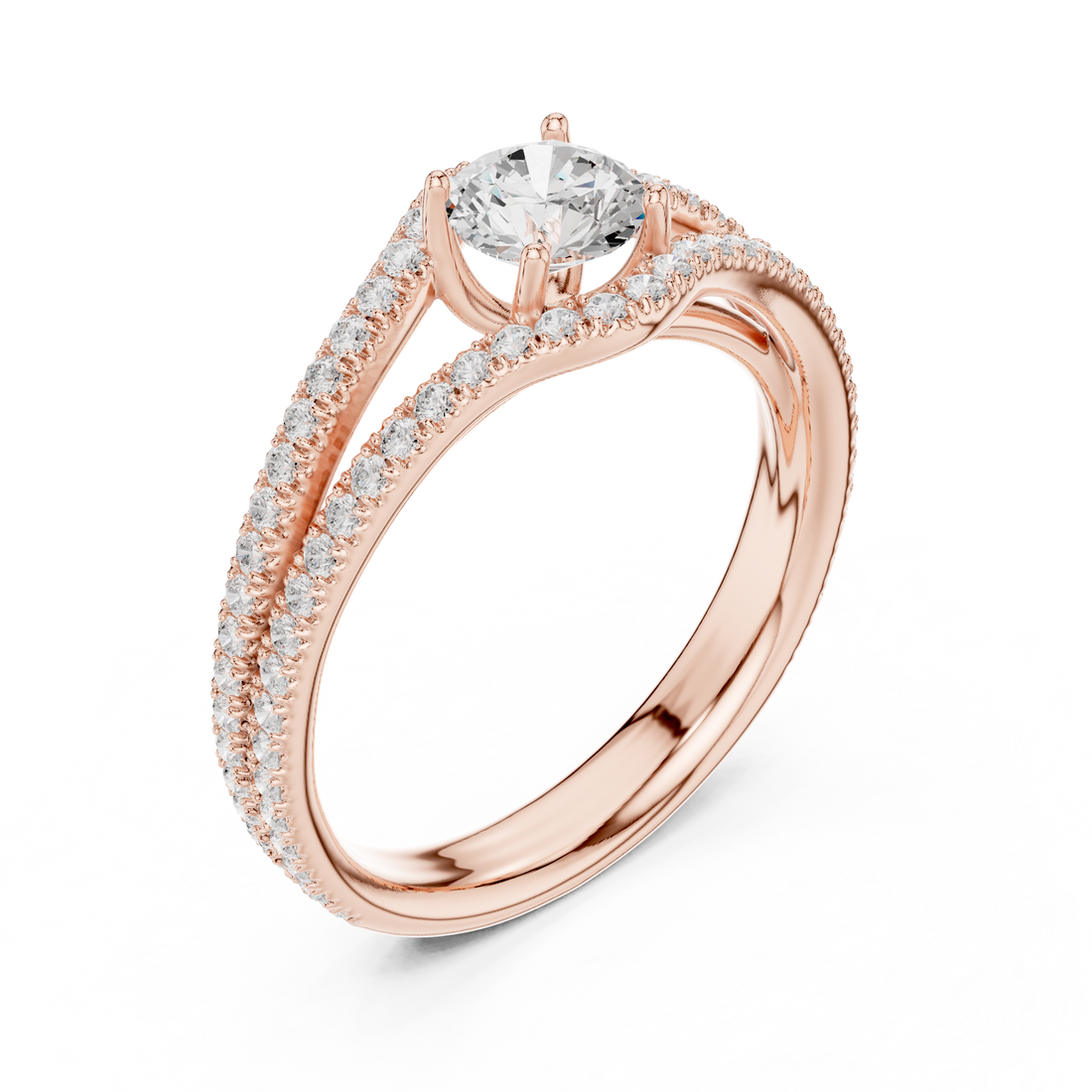 Royal Style Diamond Engagement Ring With Double Curve Band