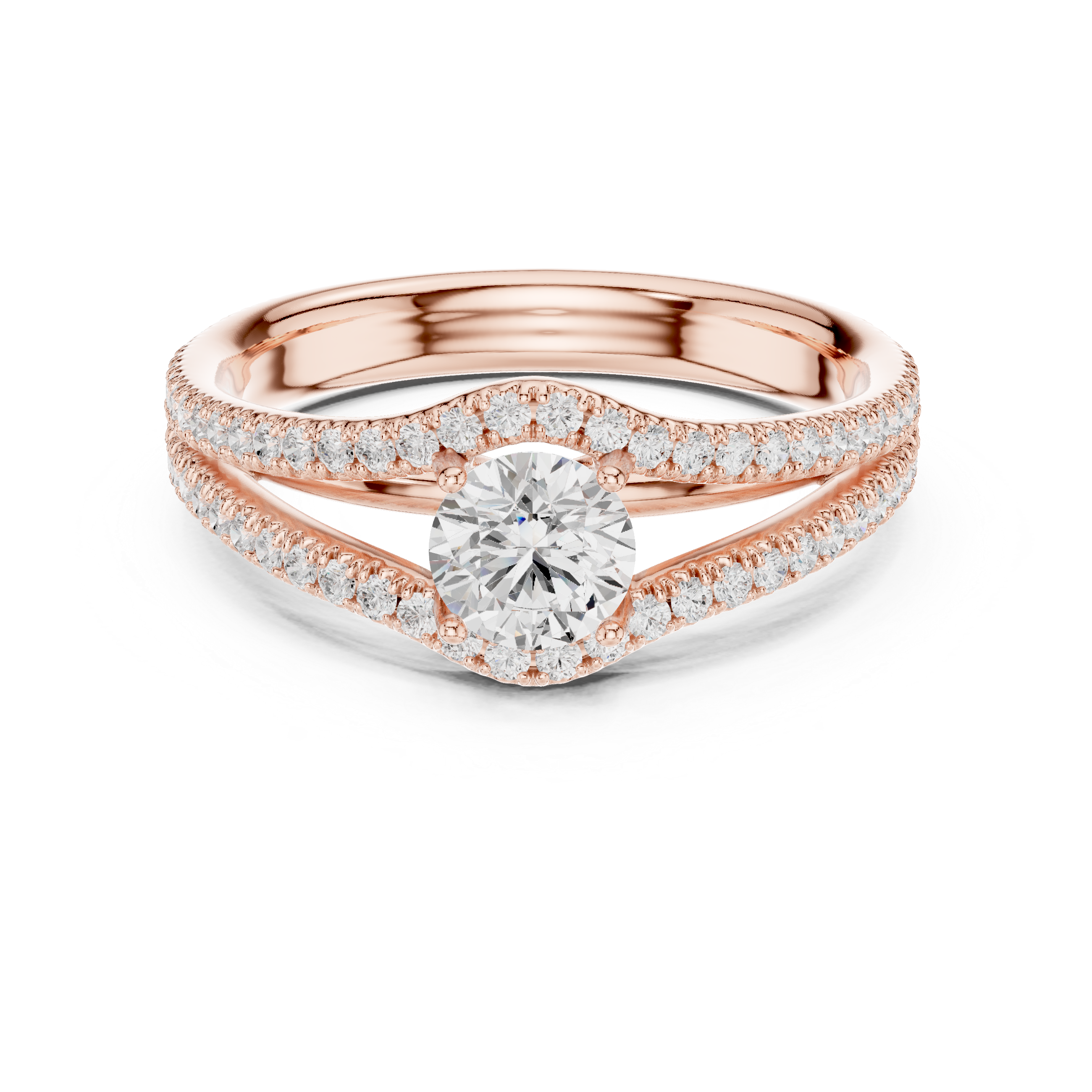 Royal Style Diamond Engagement Ring With Double Curve Band