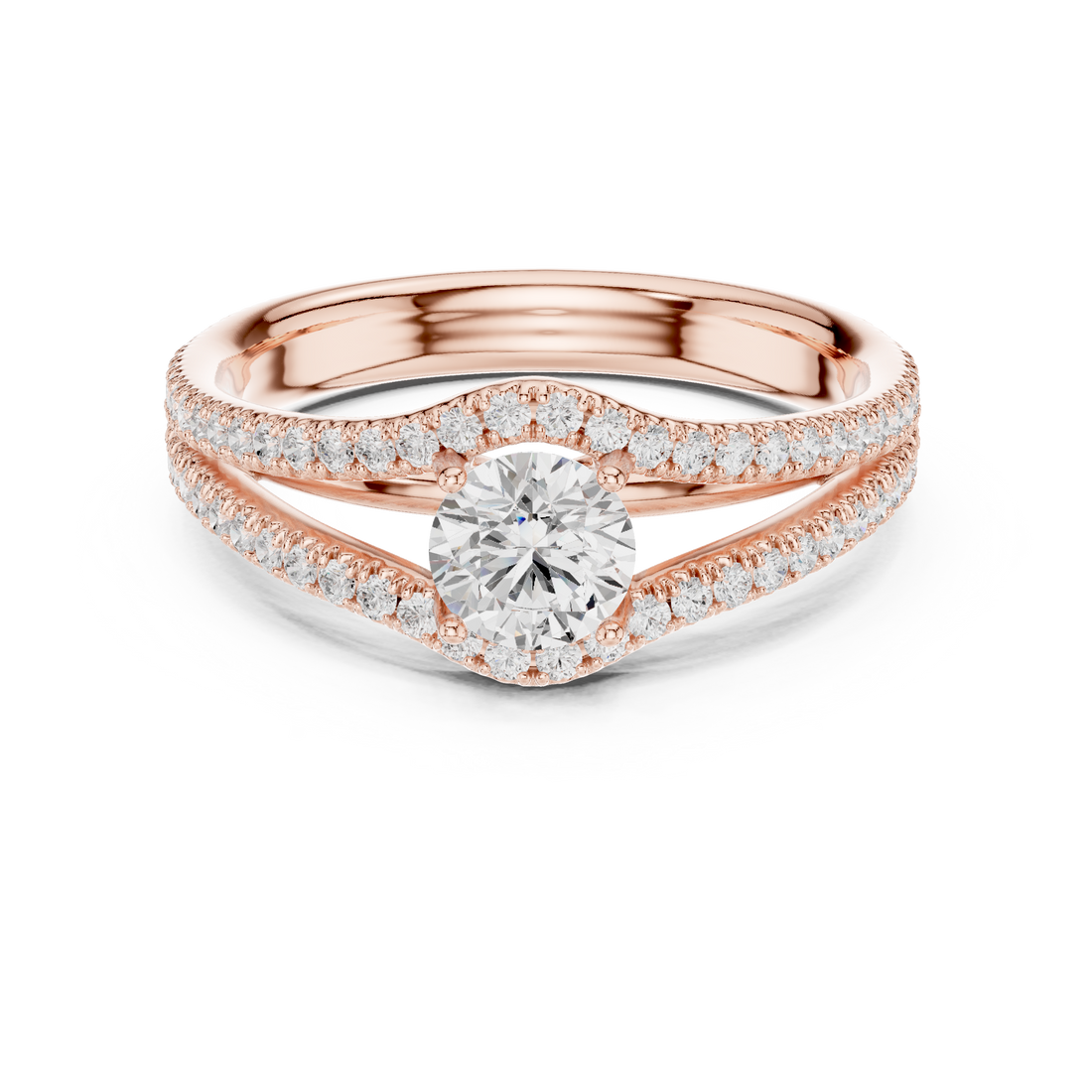 Royal Style Diamond Engagement Ring With Double Curve Band