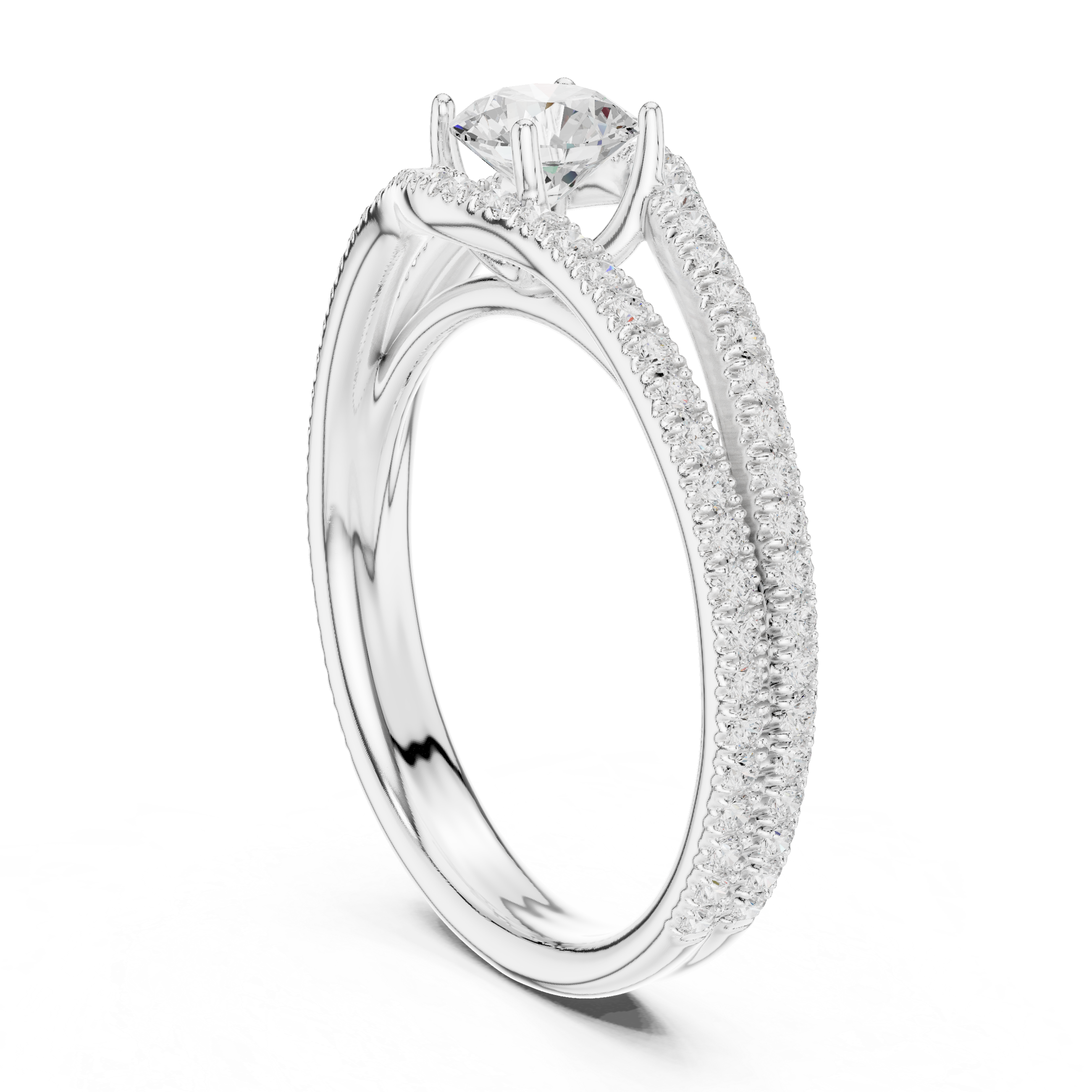 Royal Style Diamond Engagement Ring With Double Curve Band