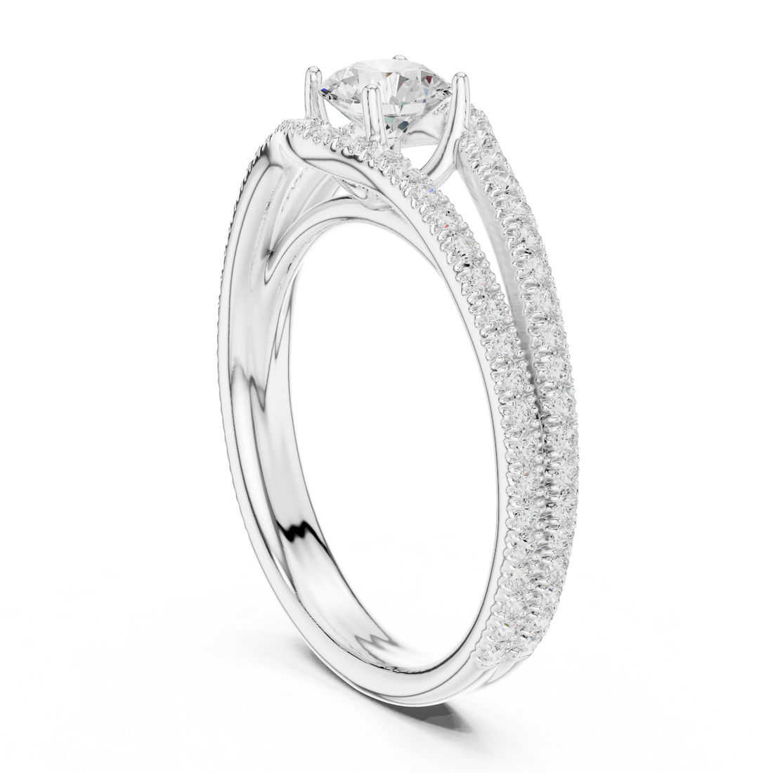 Royal Style Diamond Engagement Ring With Double Curve Band
