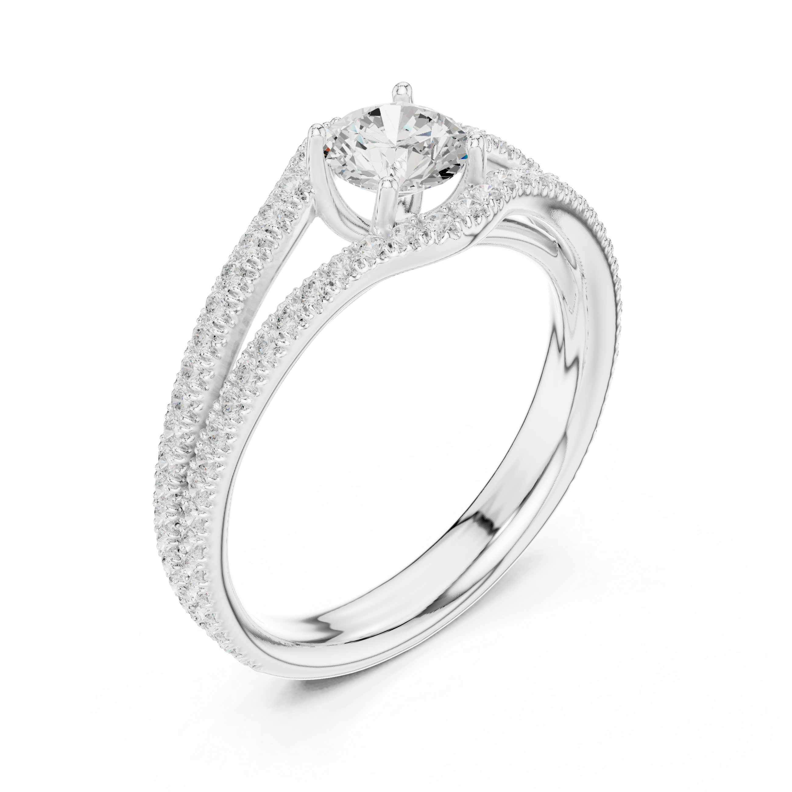 Royal Style Diamond Engagement Ring With Double Curve Band