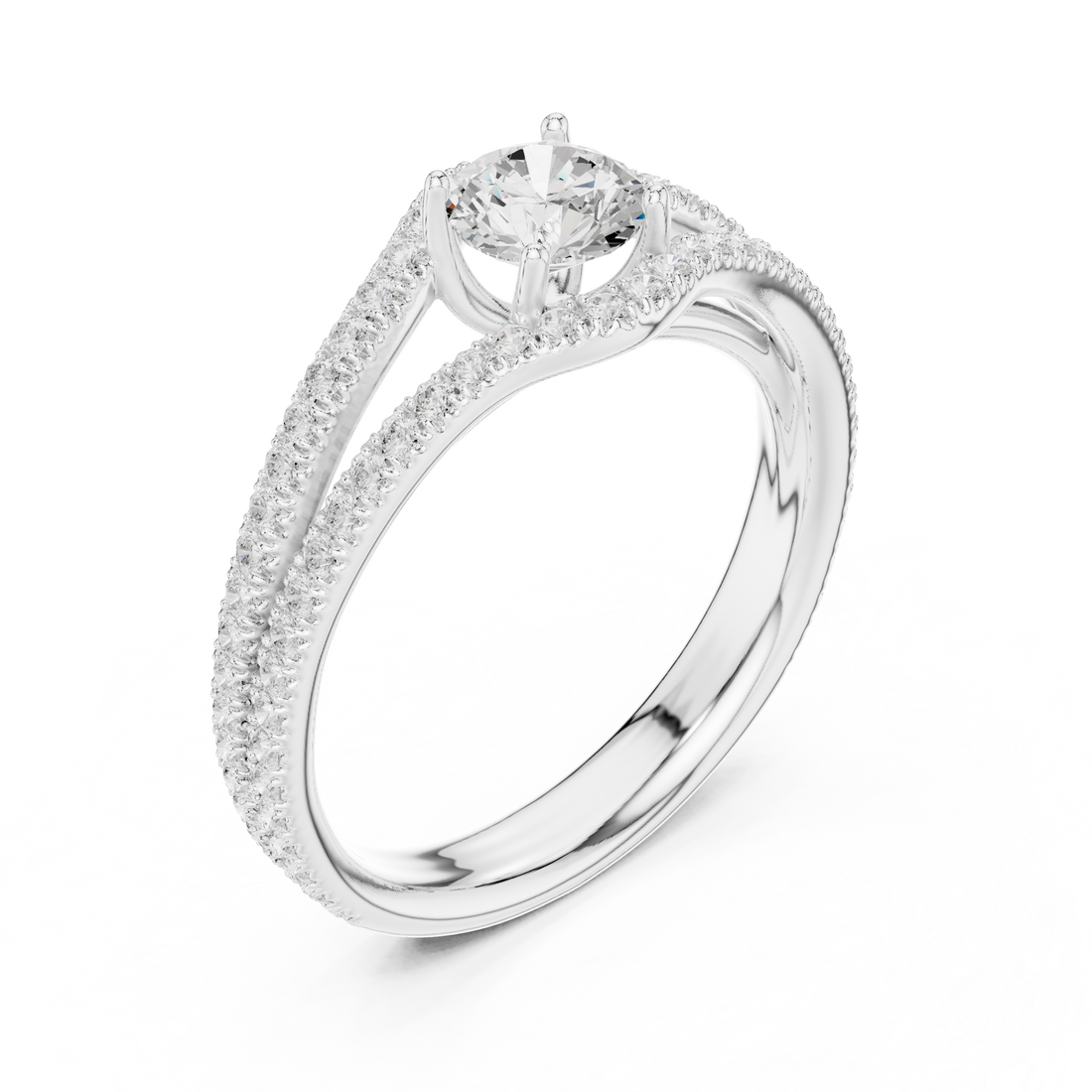 Royal Style Diamond Engagement Ring With Double Curve Band