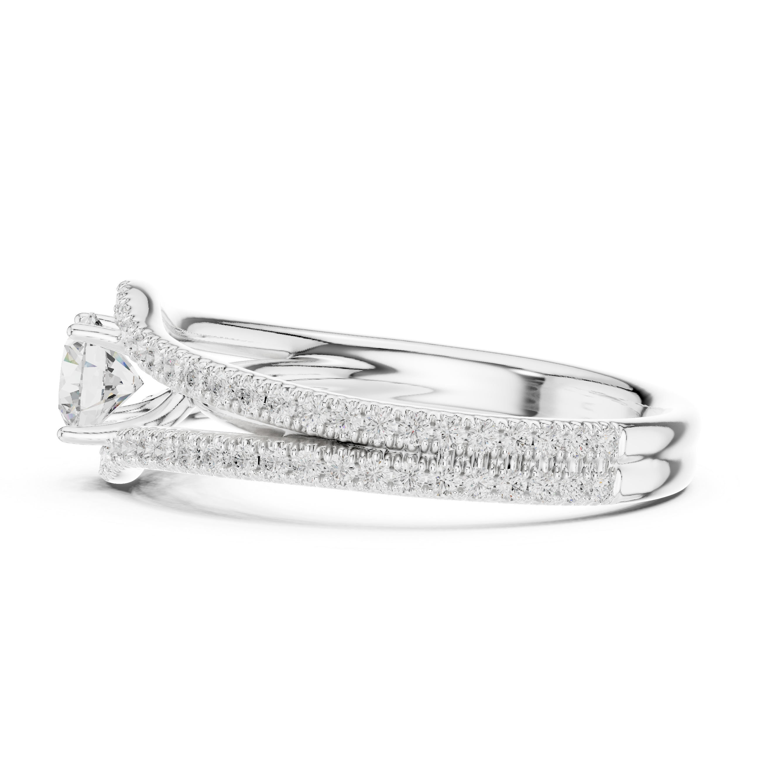 Royal Style Diamond Engagement Ring With Double Curve Band