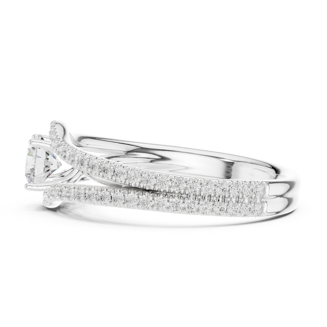 Royal Style Diamond Engagement Ring With Double Curve Band