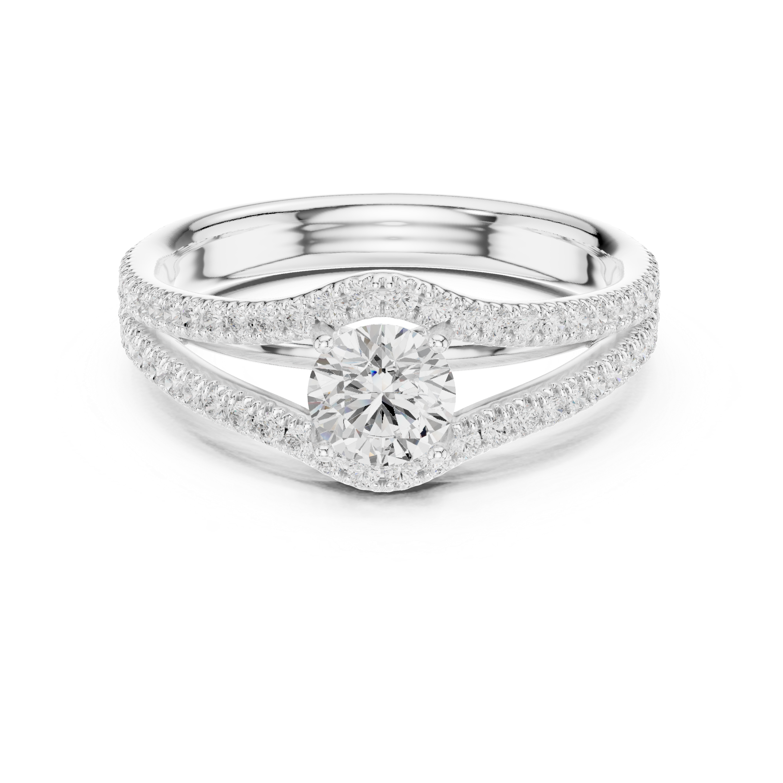 Royal Style Diamond Engagement Ring With Double Curve Band
