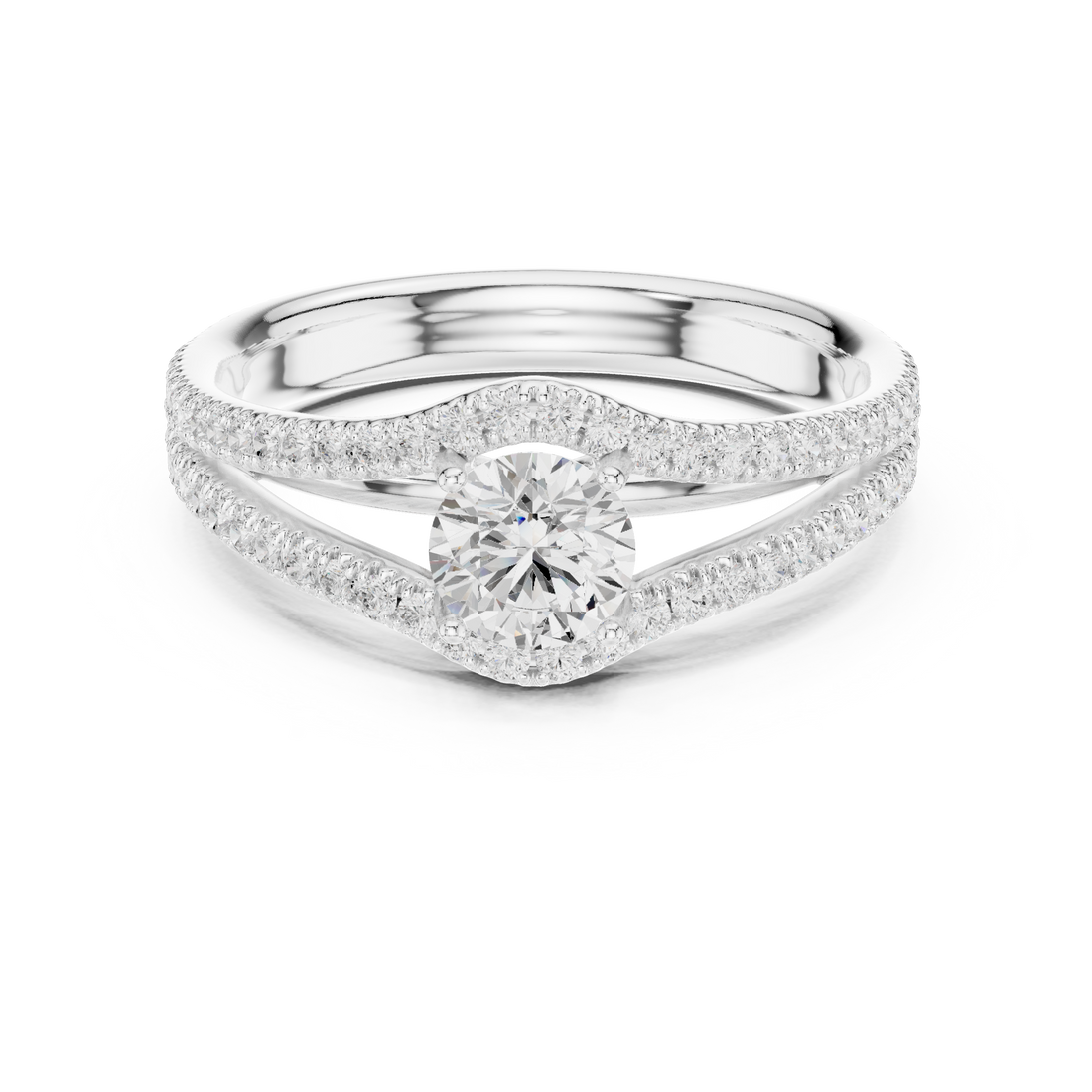 Royal Style Diamond Engagement Ring With Double Curve Band