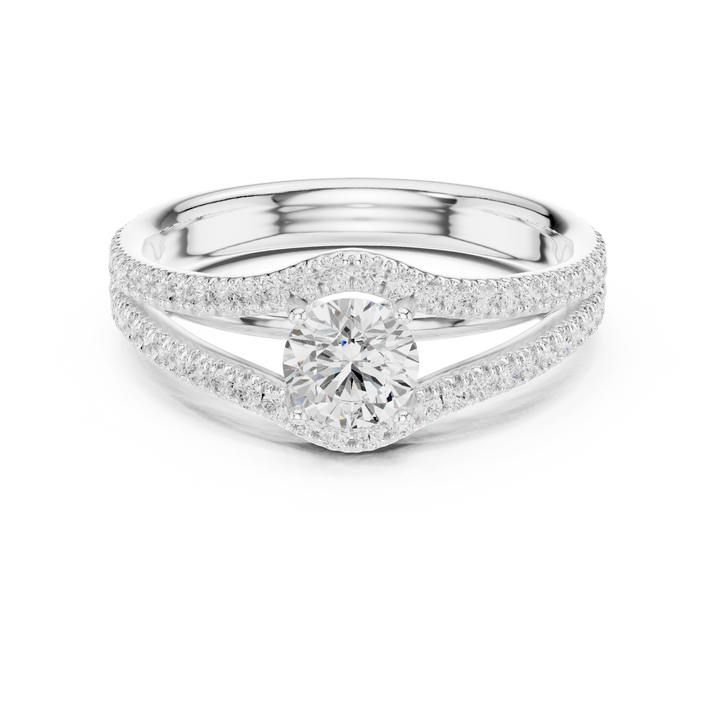 Royal Style Diamond Engagement Ring With Double Curve Band