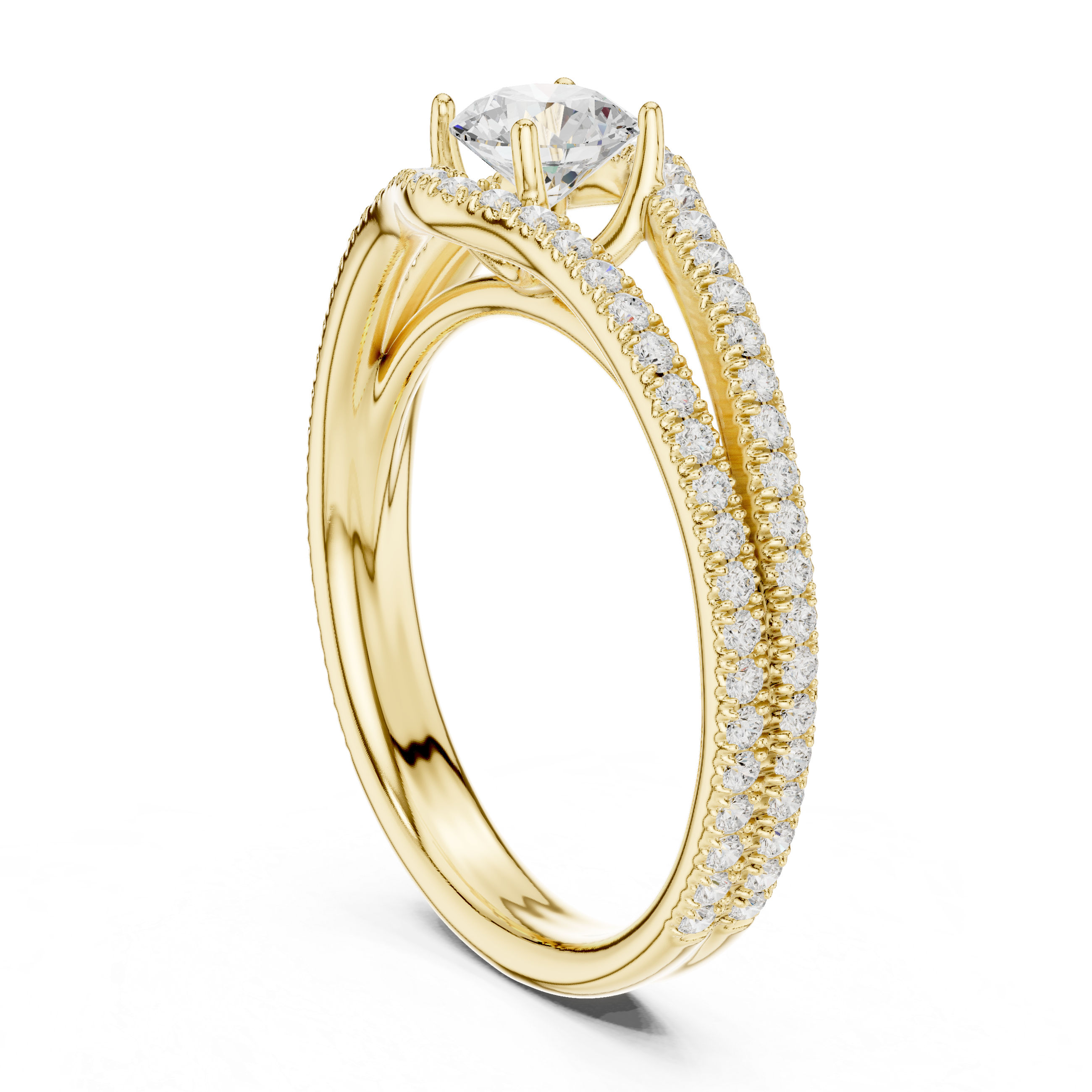 Royal Style Diamond Engagement Ring With Double Curve Band