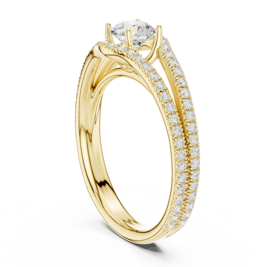 Royal Style Diamond Engagement Ring With Double Curve Band