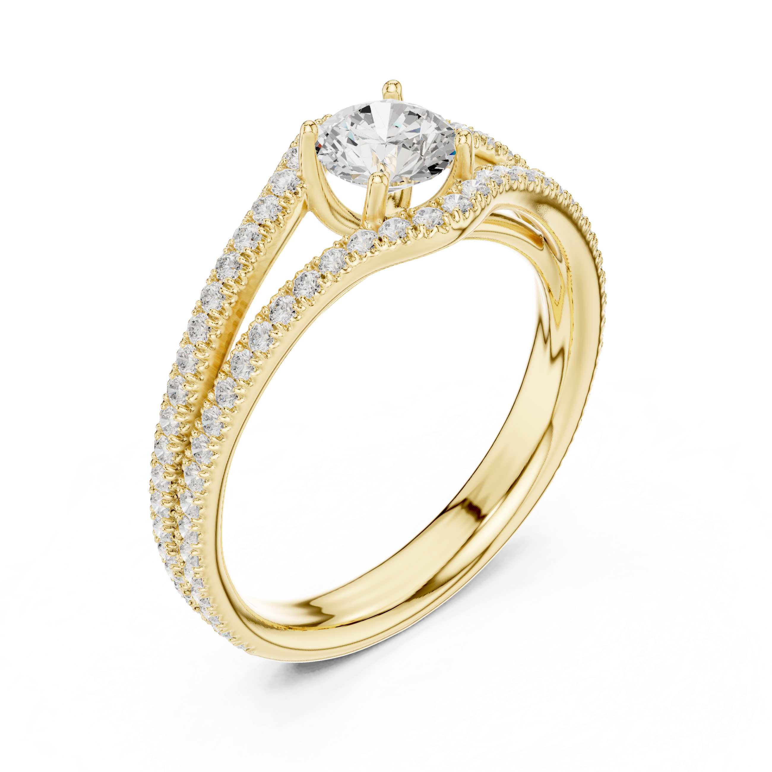 Royal Style Diamond Engagement Ring With Double Curve Band