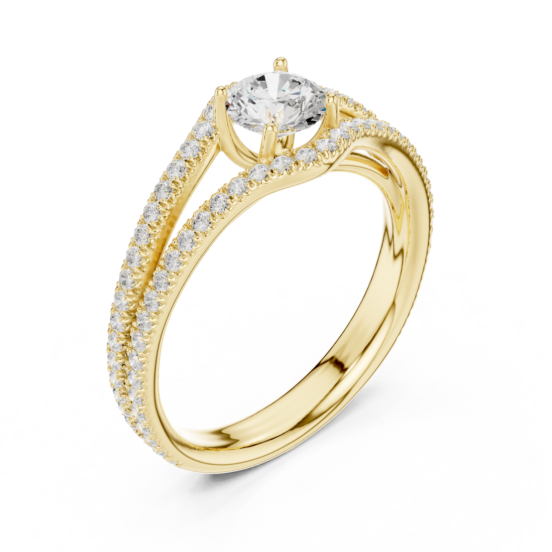 Royal Style Diamond Engagement Ring With Double Curve Band