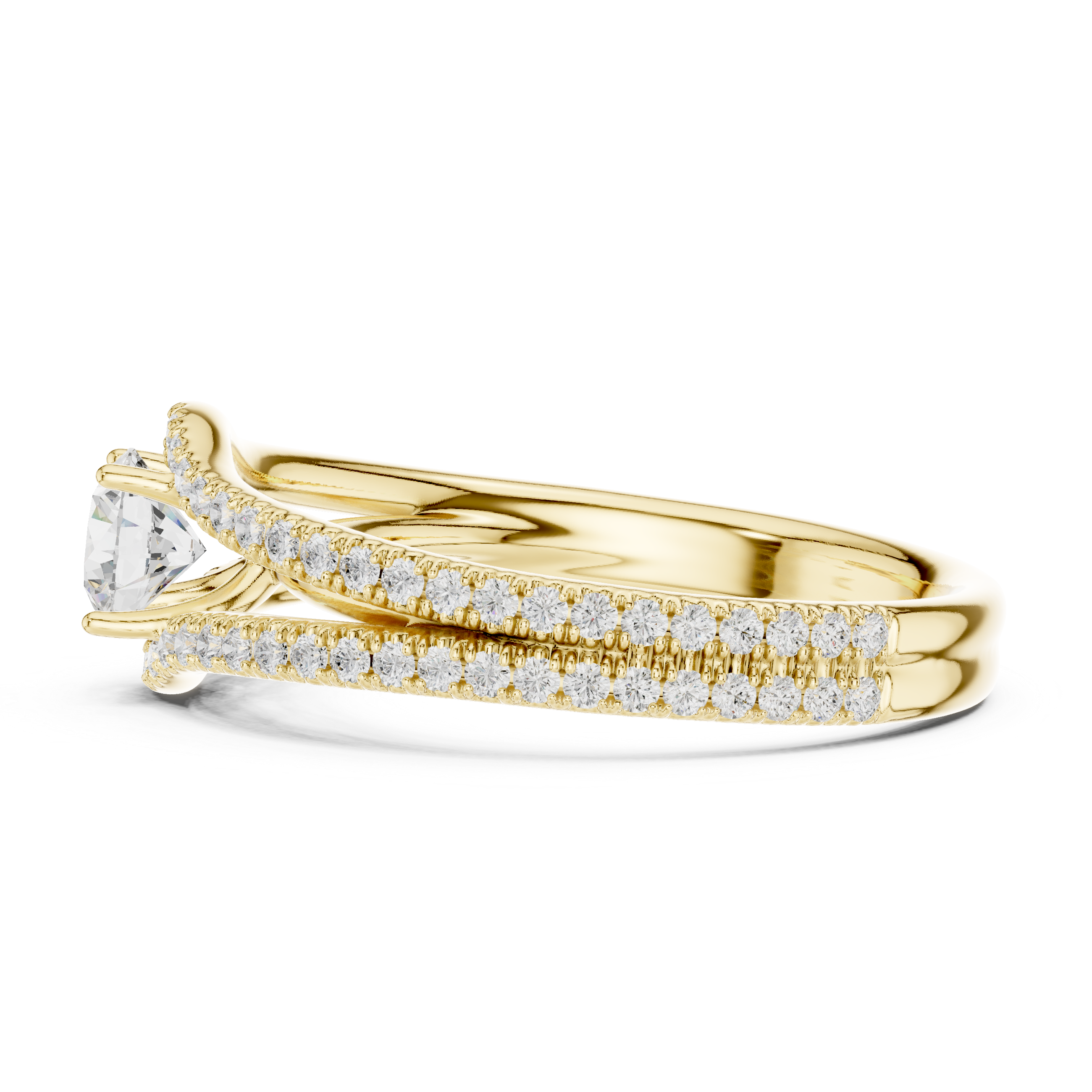 Royal Style Diamond Engagement Ring With Double Curve Band
