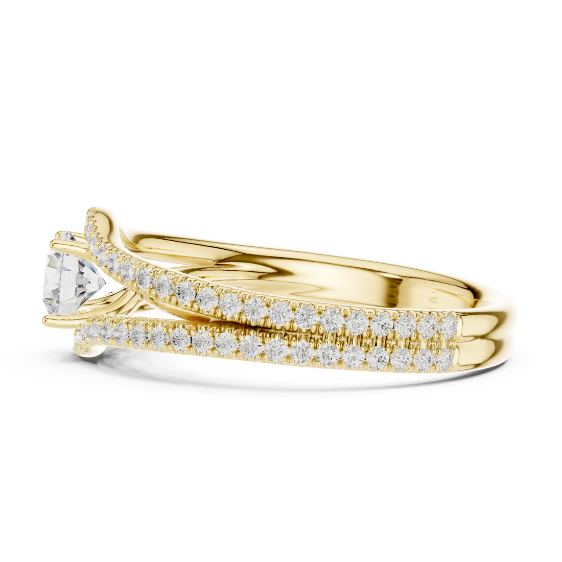 Royal Style Diamond Engagement Ring With Double Curve Band