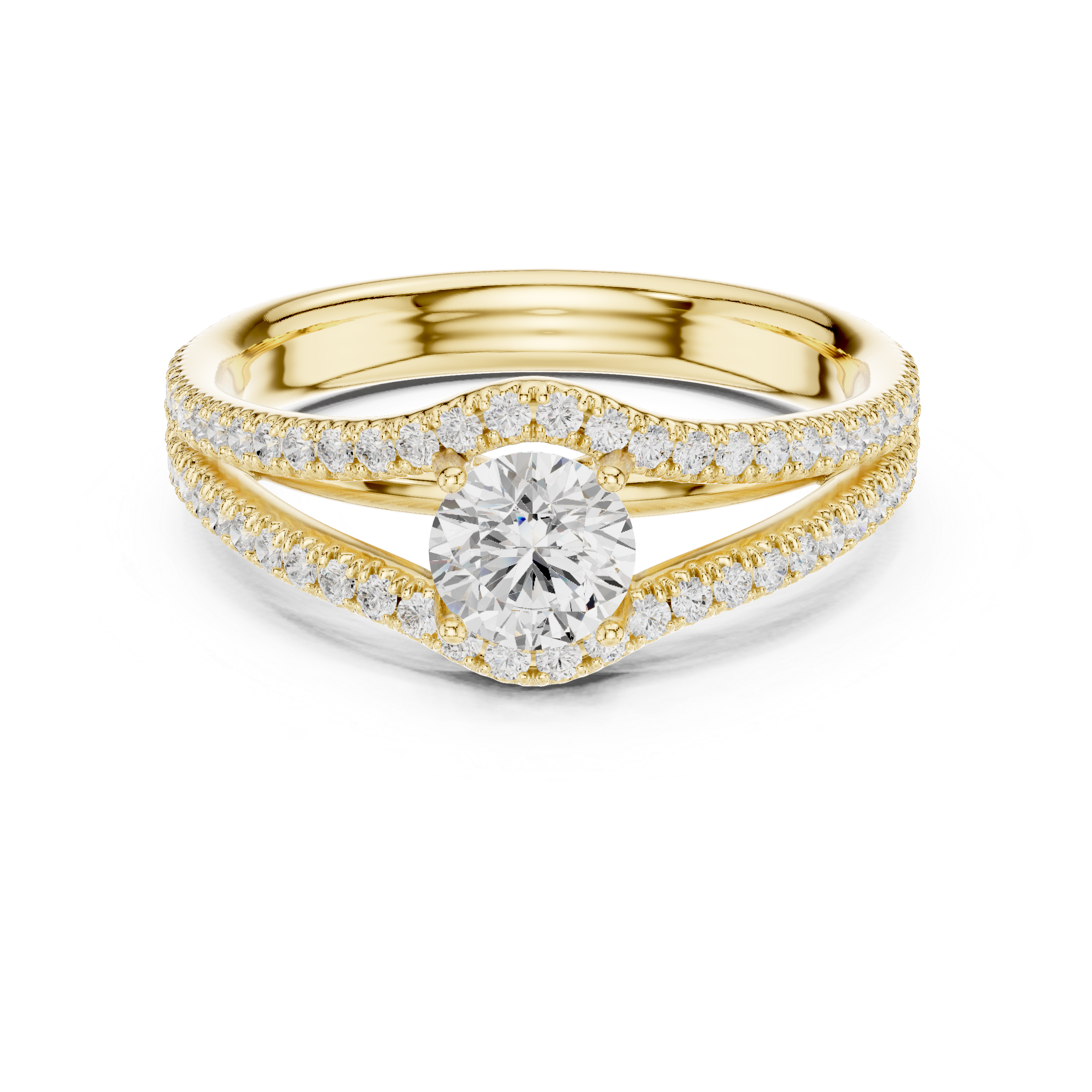 Royal Style Diamond Engagement Ring With Double Curve Band
