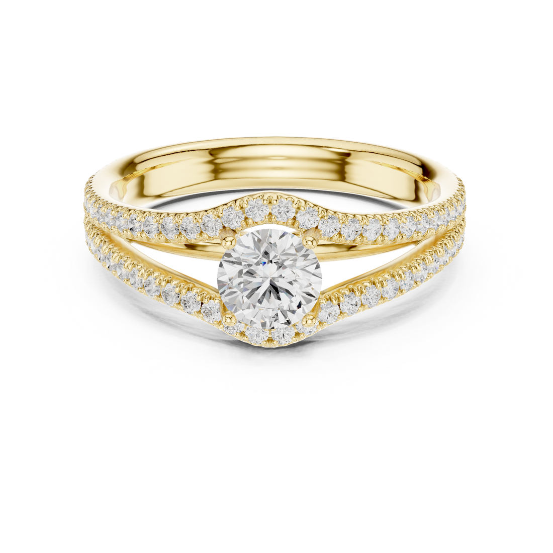 Royal Style Diamond Engagement Ring With Double Curve Band