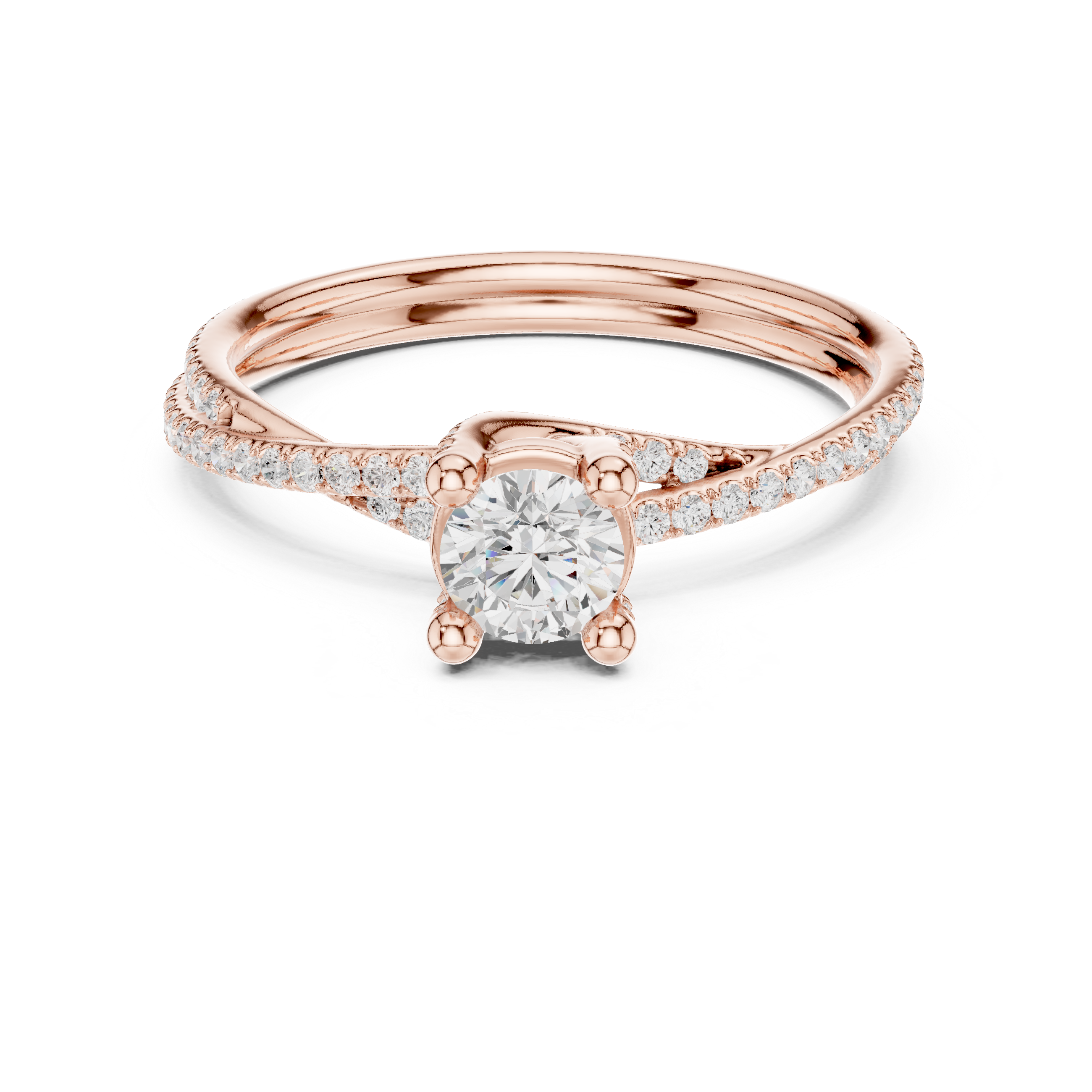Contemporary Crossover Bezel Round Diamond Ring with Split Pave Shank