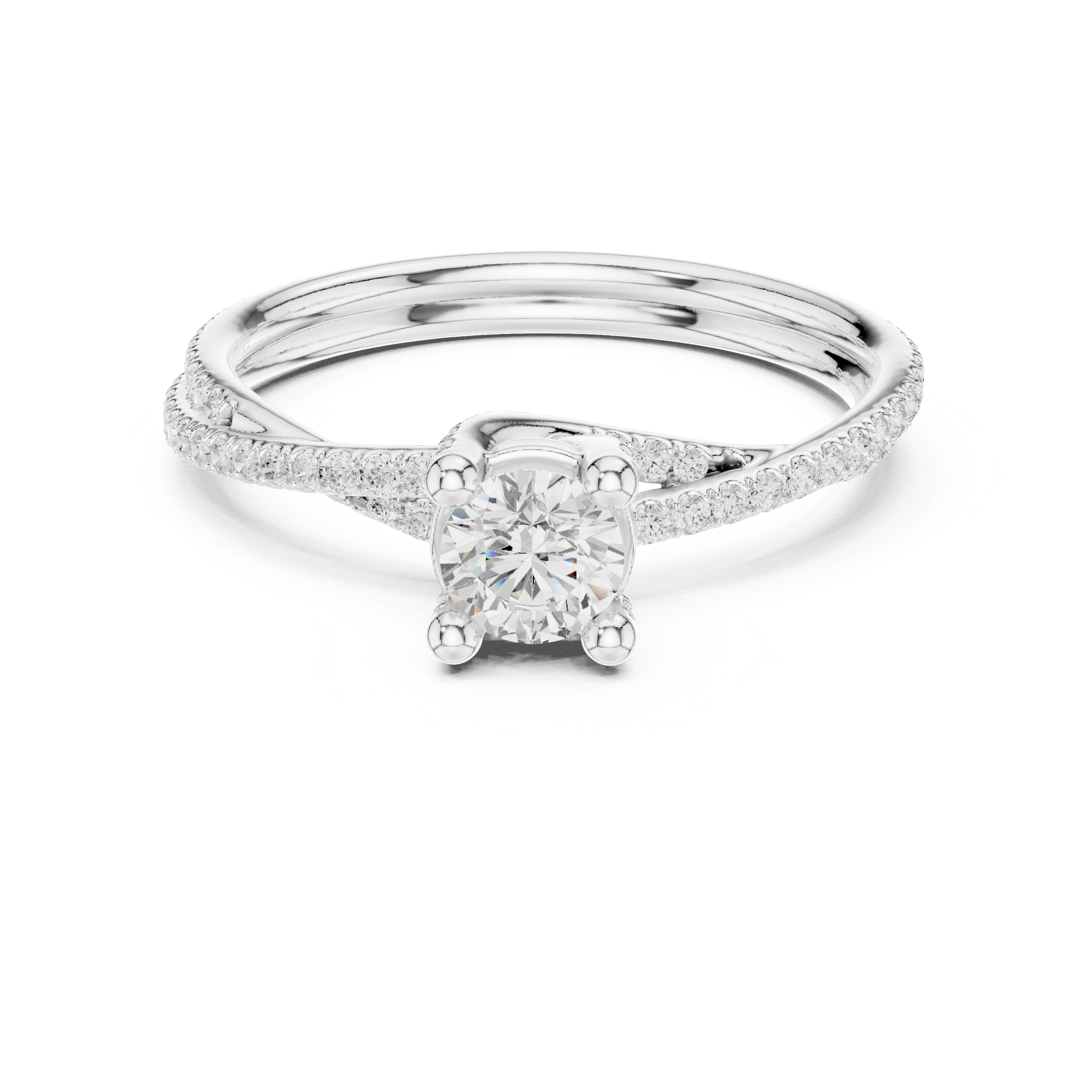 Contemporary Crossover Bezel Round Diamond Ring with Split Pave Shank