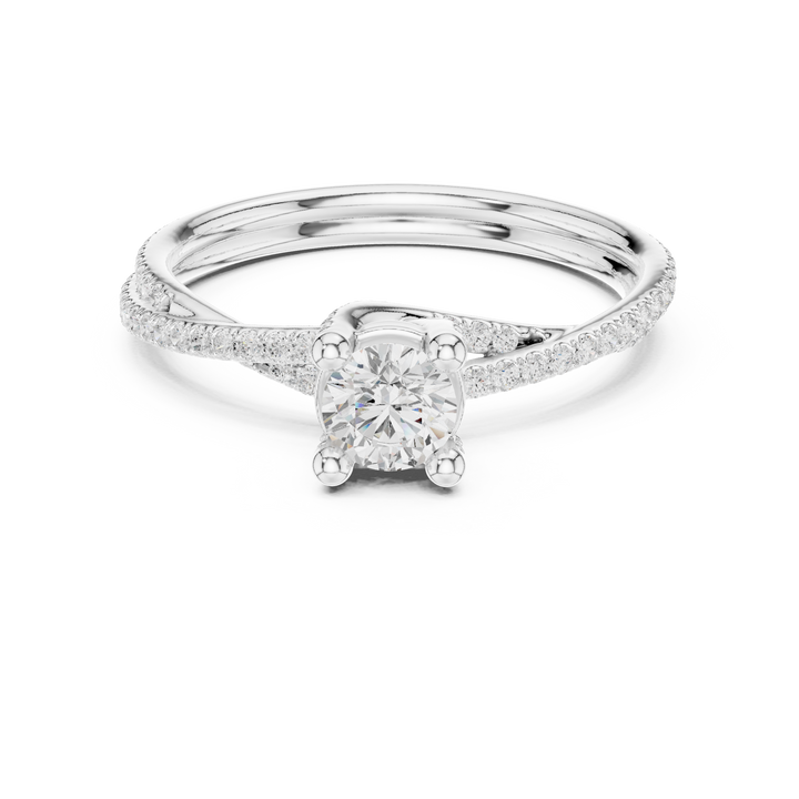 Contemporary Crossover Bezel Round Diamond Ring with Split Pave Shank